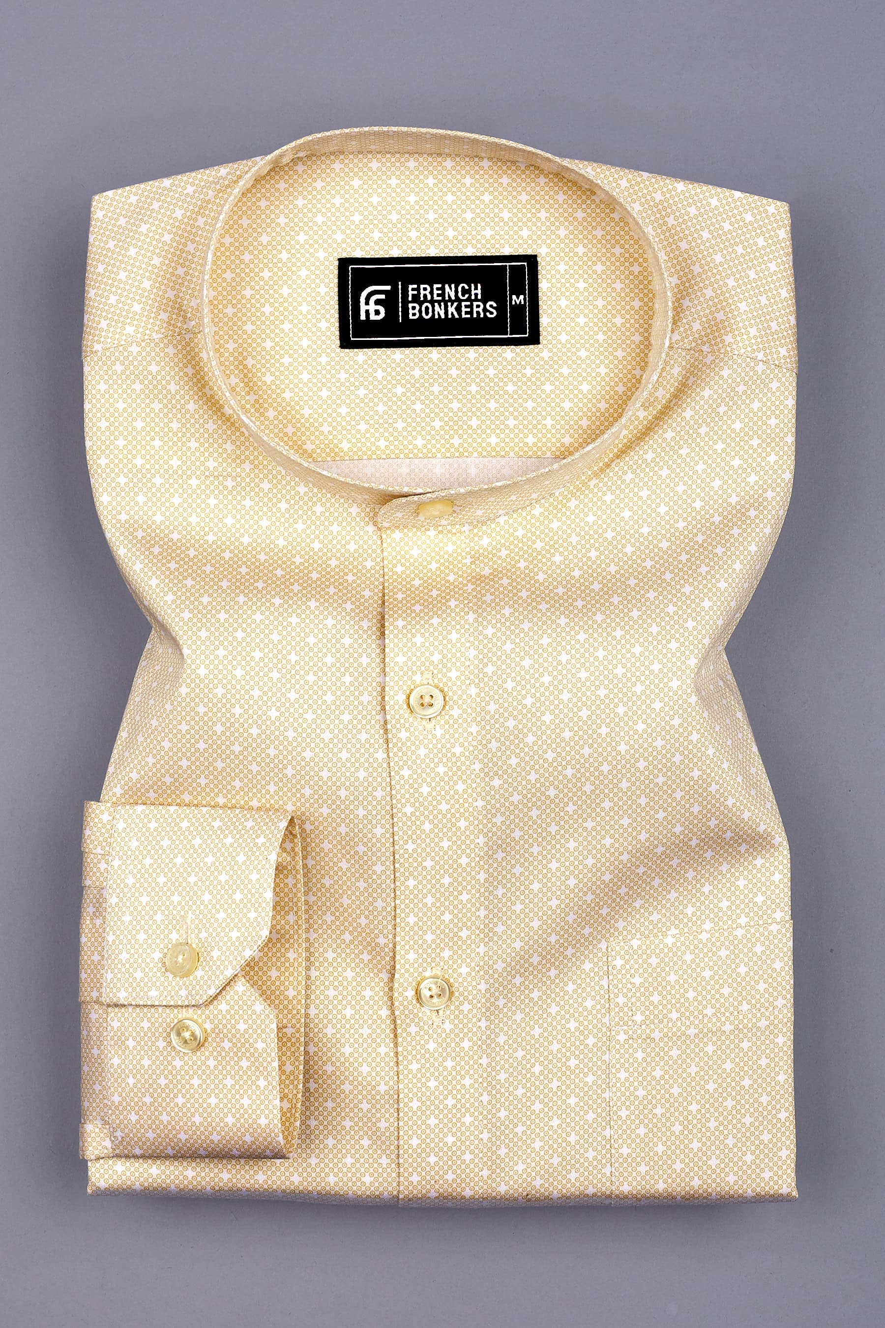 Light Yellow With White Diamond Printed Cotton Shirt