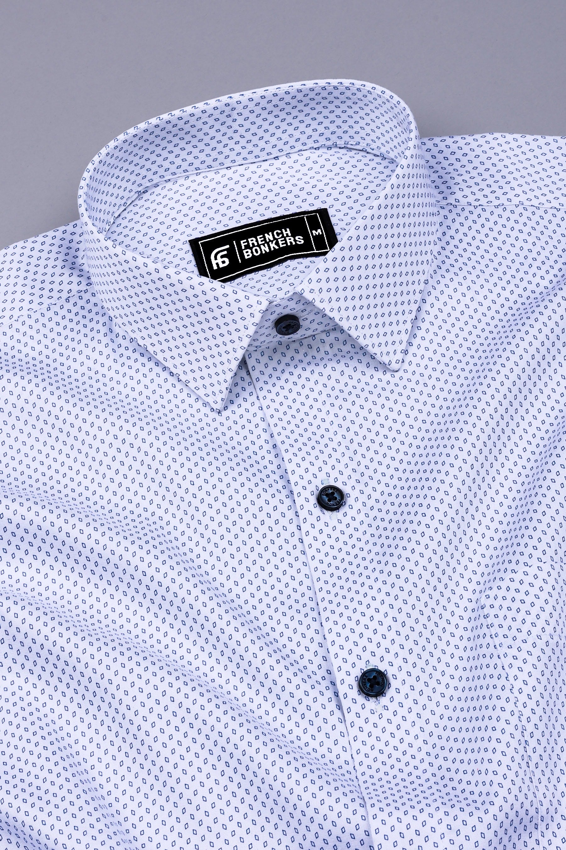 White with Blue Rhombus Shape Printed shirt