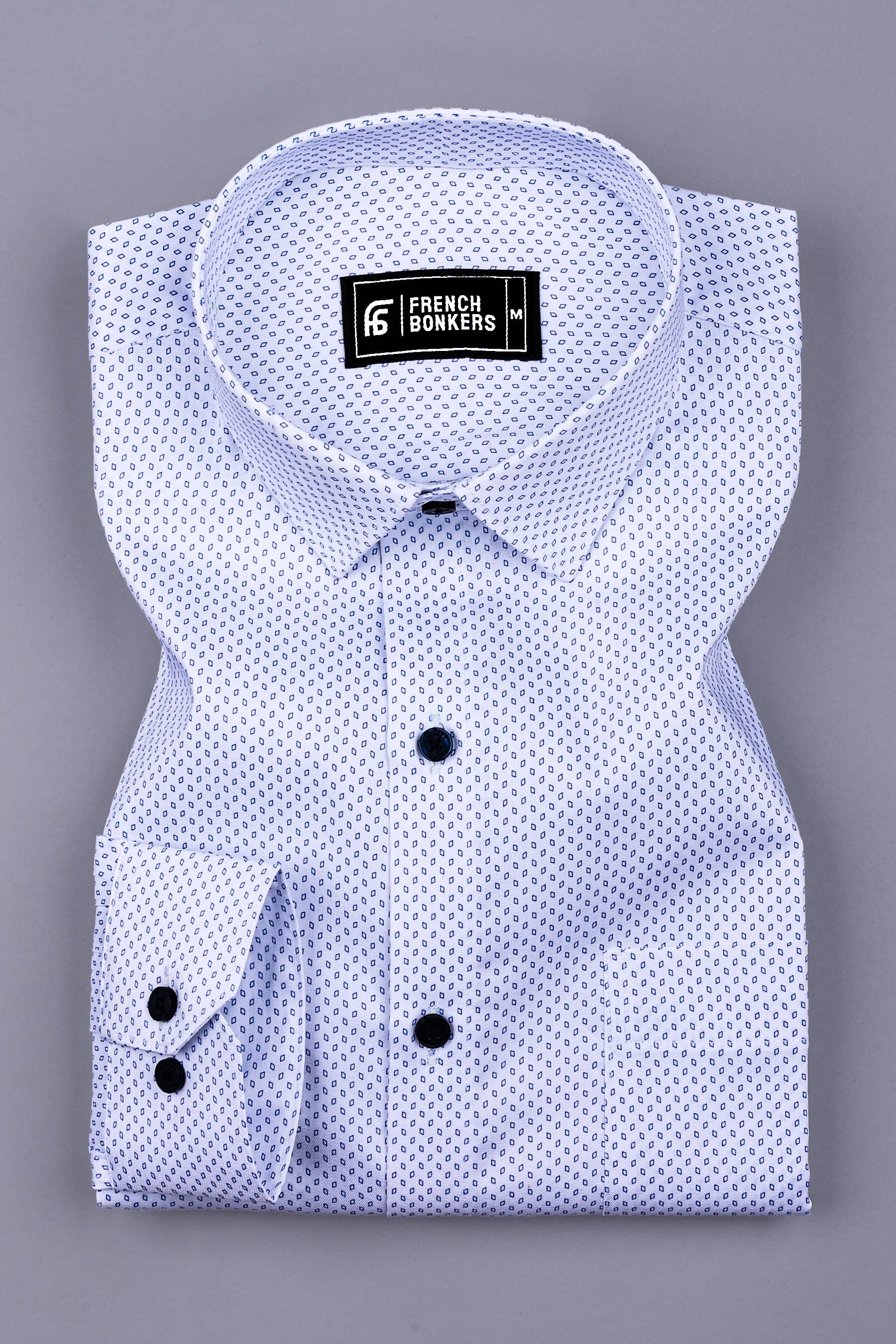 White with Blue Rhombus Shape Printed shirt