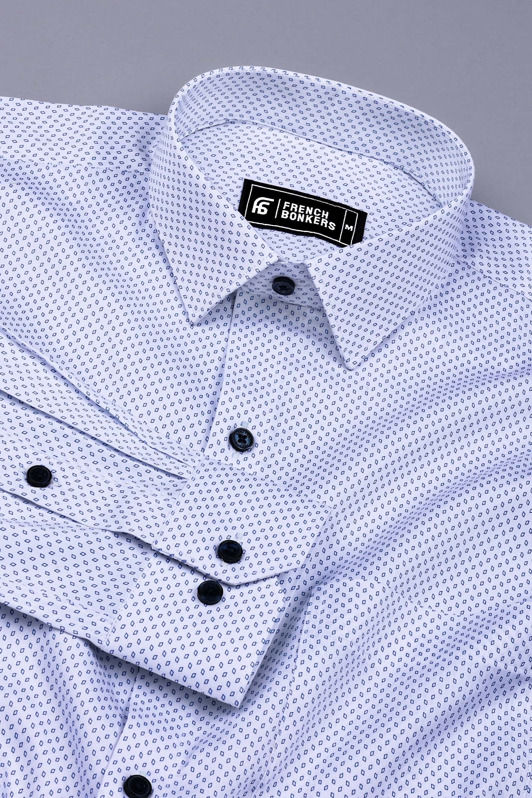 White with Blue Rhombus Shape Printed shirt
