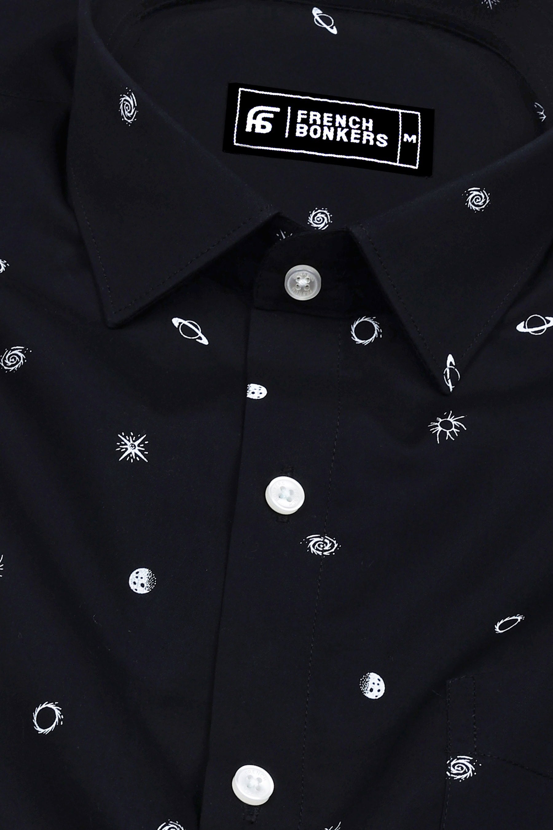 Black With White Space Printed Cotton Shirt