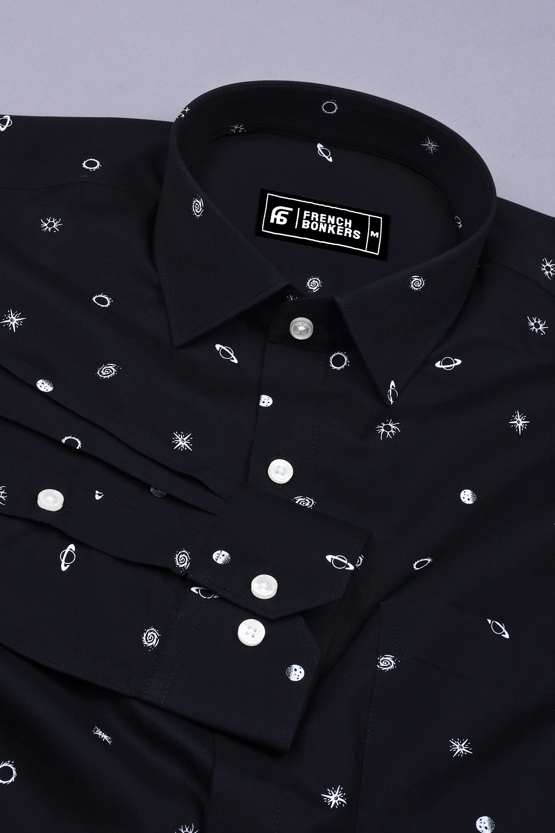 Black With White Space Printed Cotton Shirt