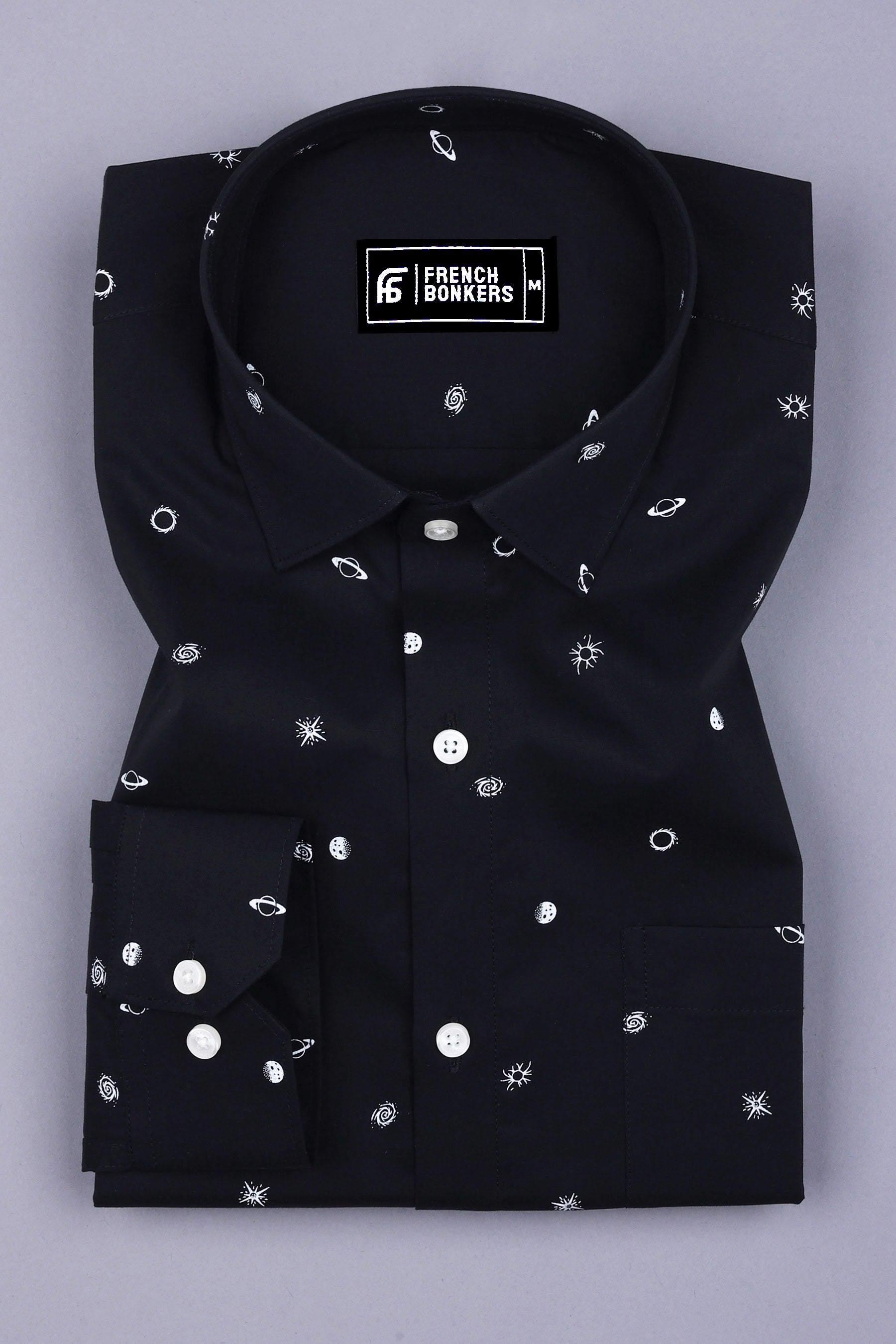 Black With White Space Printed Cotton Shirt
