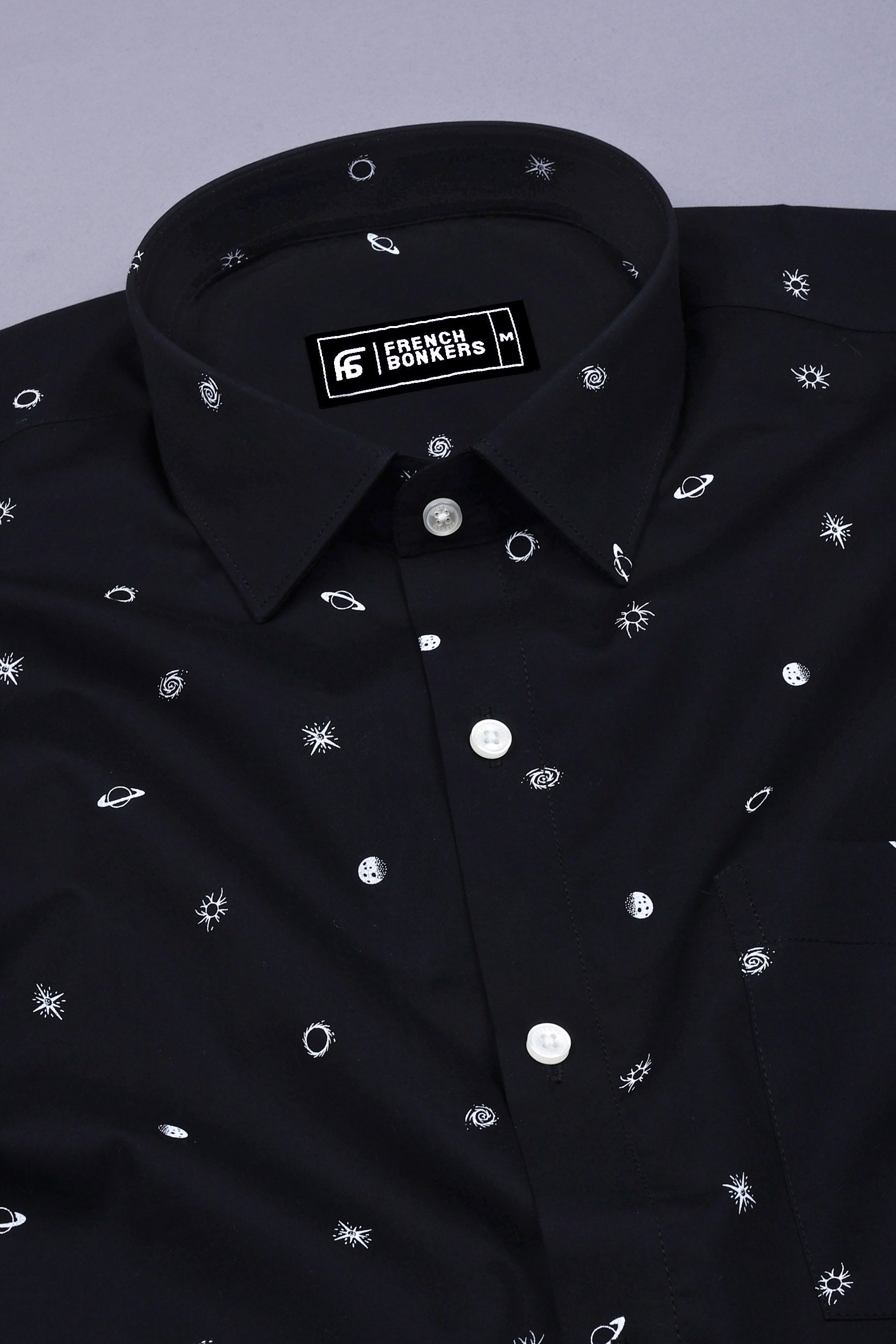 Black With White Space Printed Cotton Shirt
