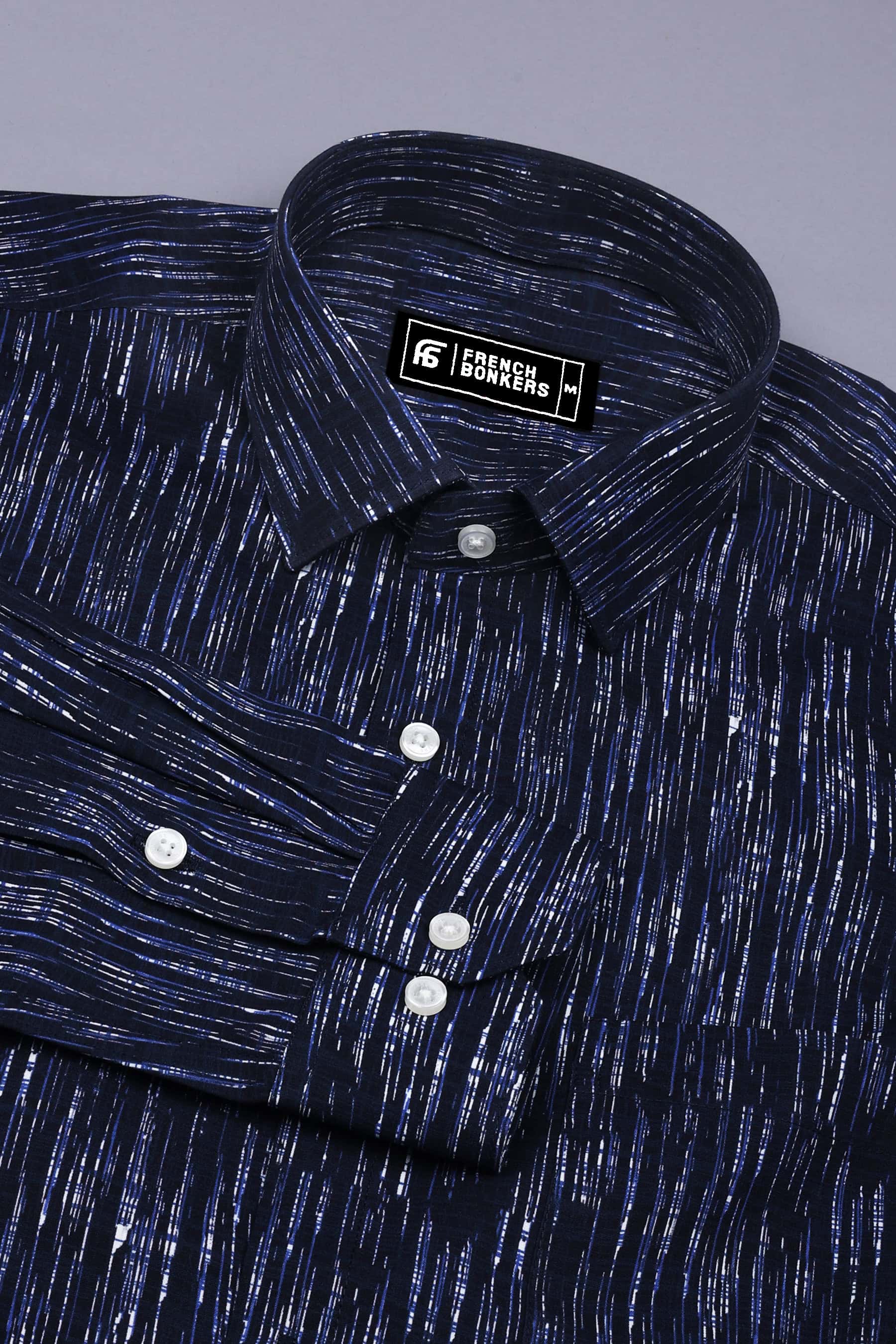 Navyblue With Blue And White Printed Cotton Shirt