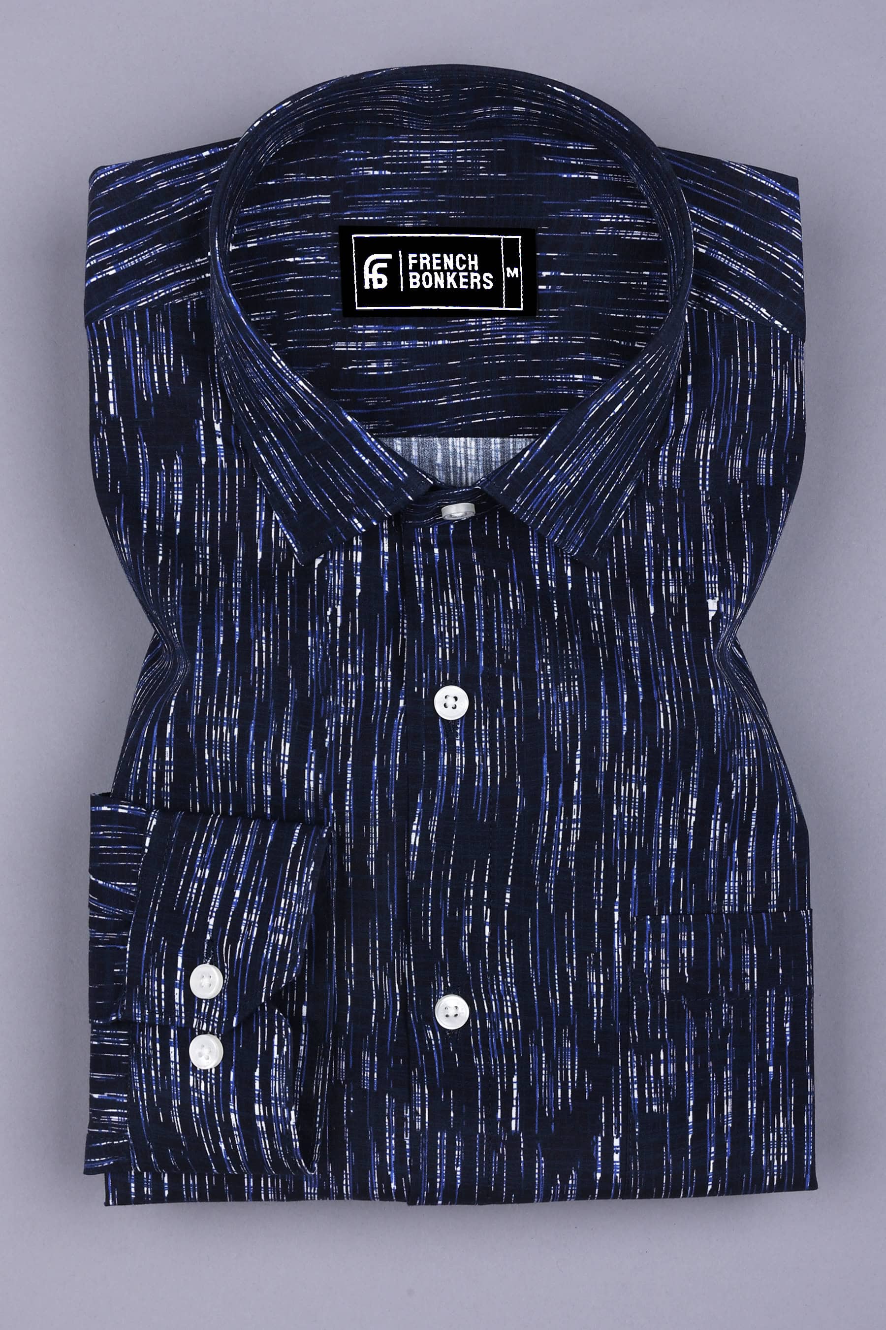 Navyblue With Blue And White Printed Cotton Shirt