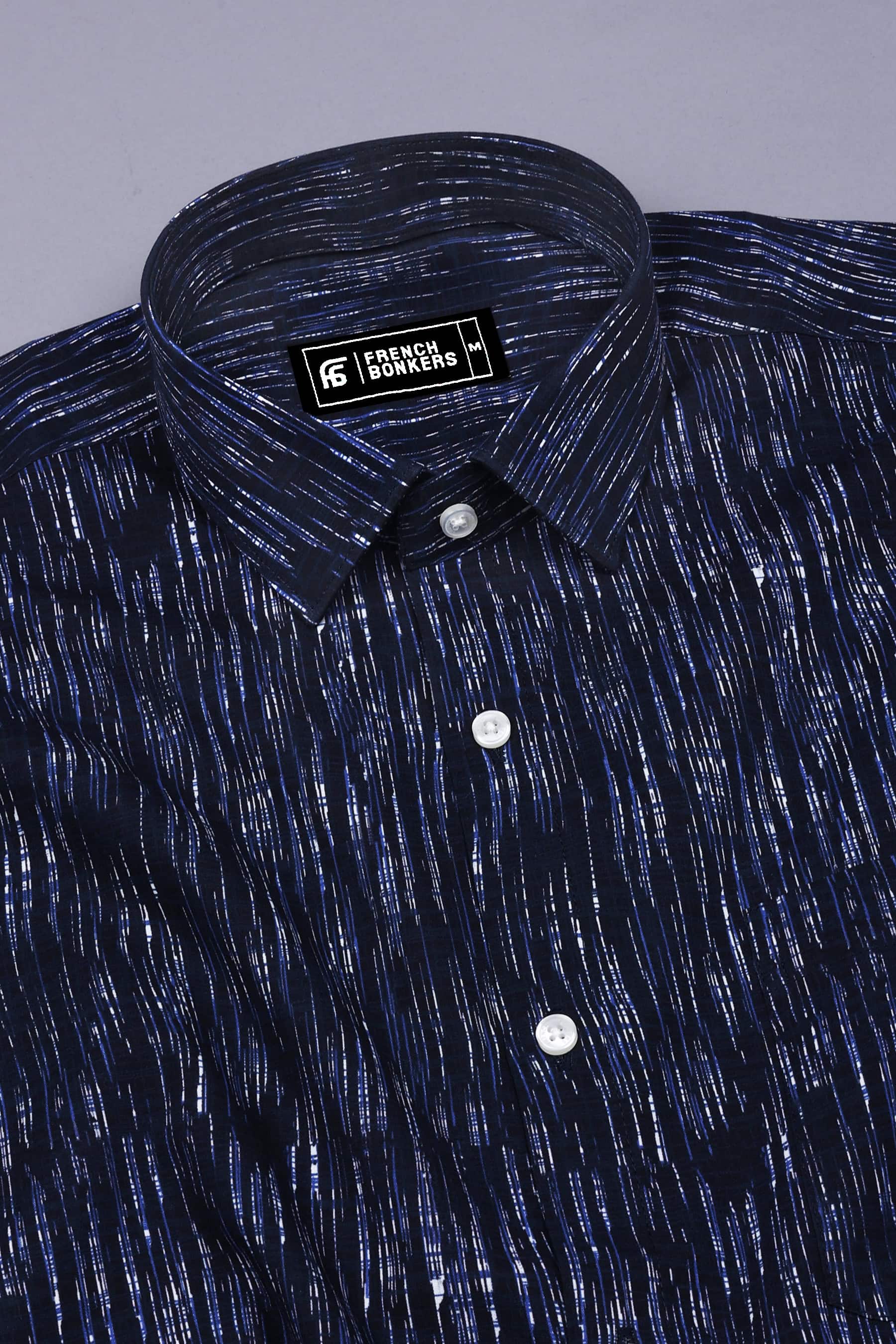 Navyblue With Blue And White Printed Cotton Shirt