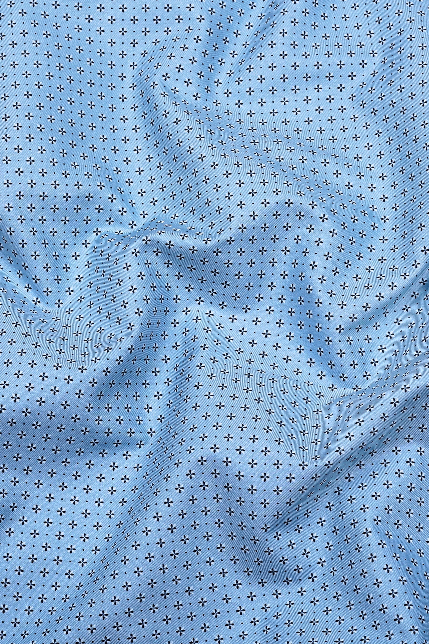 Sky Blue With Black Printed Cotton Shirt