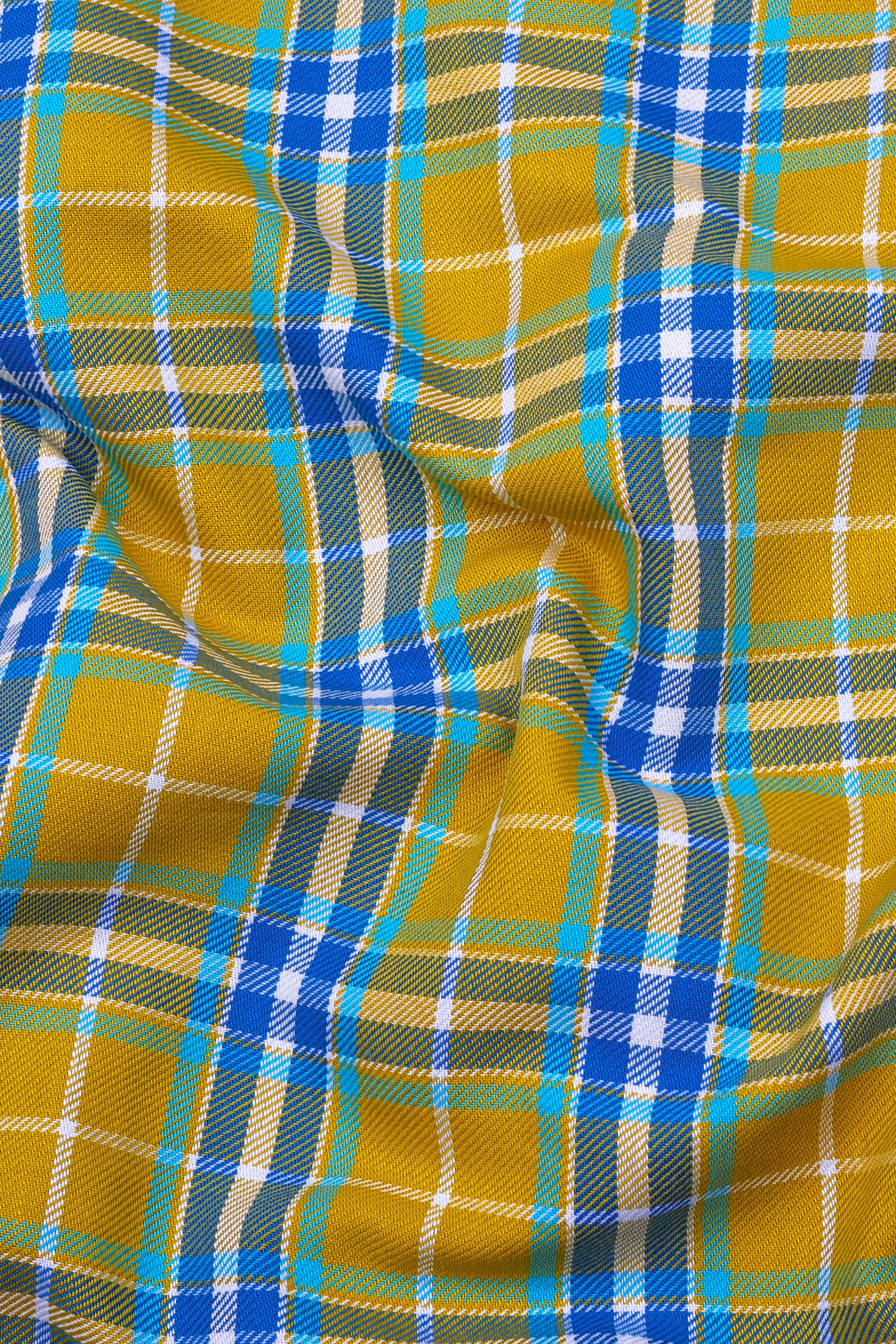 Yellow With Blue Multi Color Twill Check Shirt