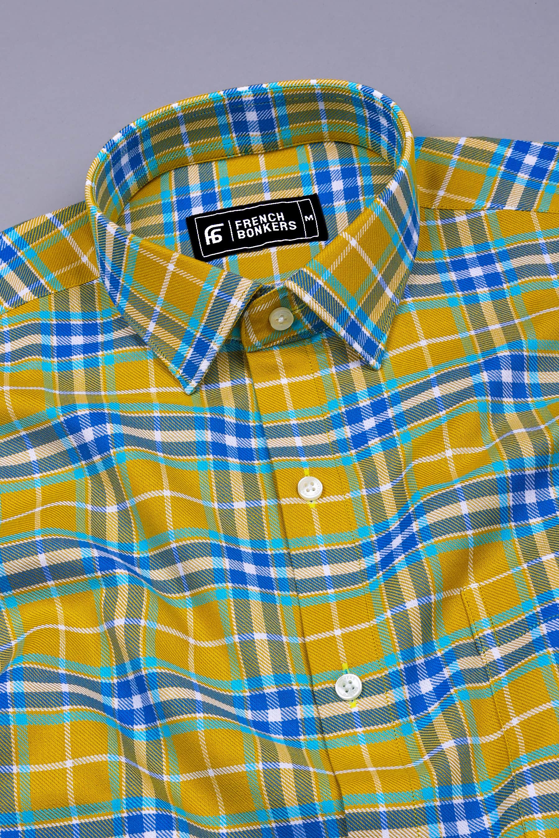 Yellow With Blue Multi Color Twill Check Shirt