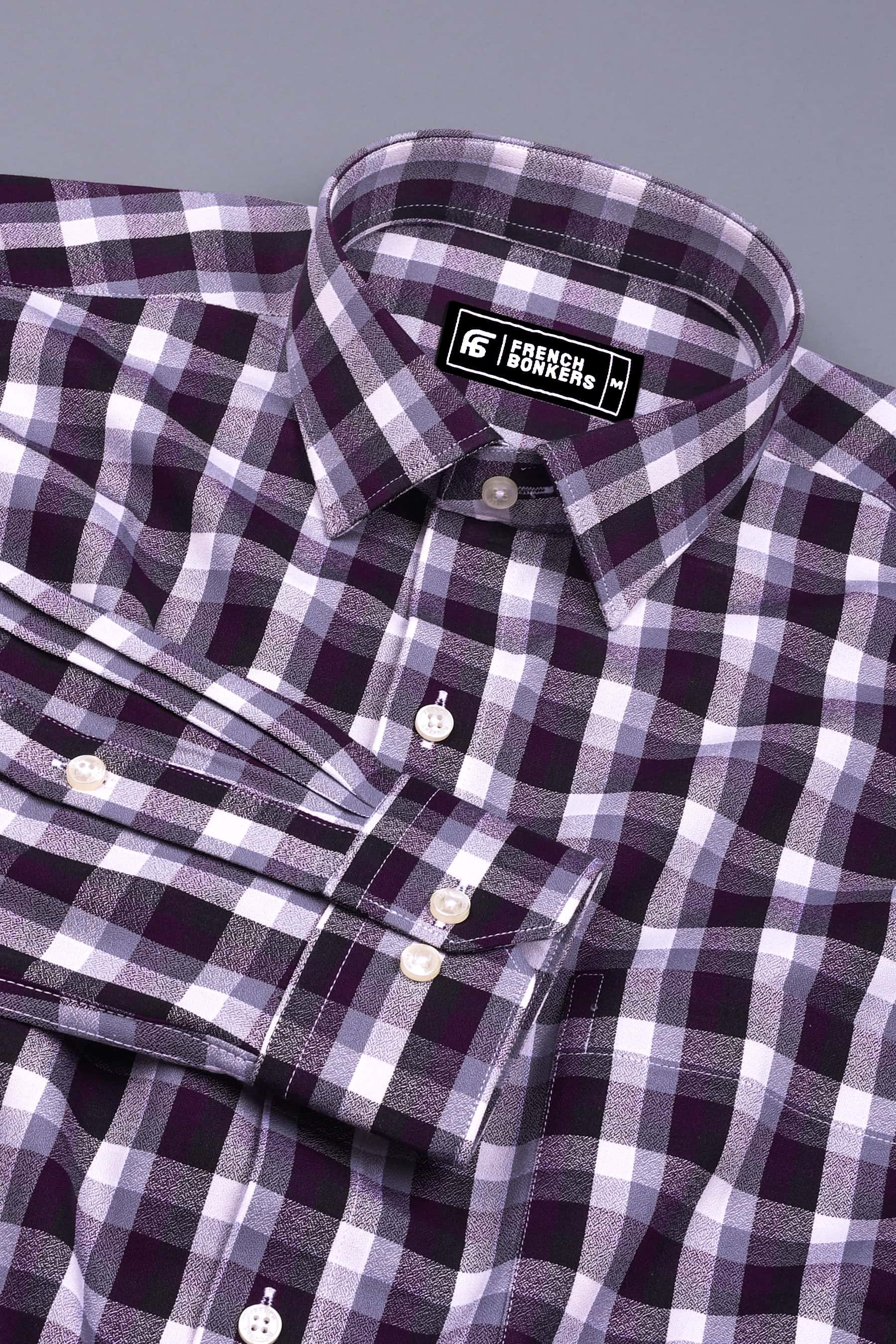 Purple With White And Grey Check Dobby Shirt