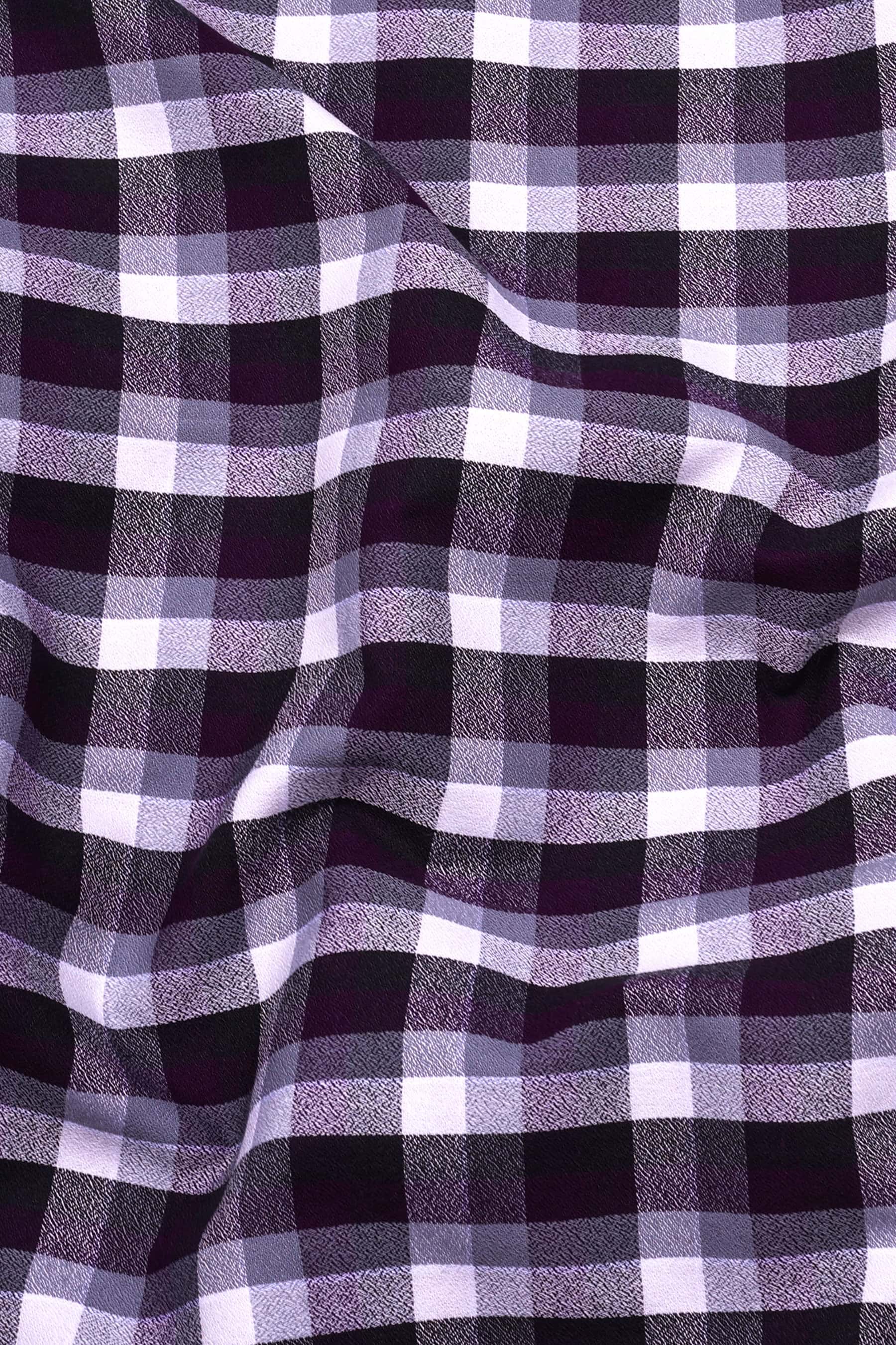Purple With White And Grey Check Dobby Shirt