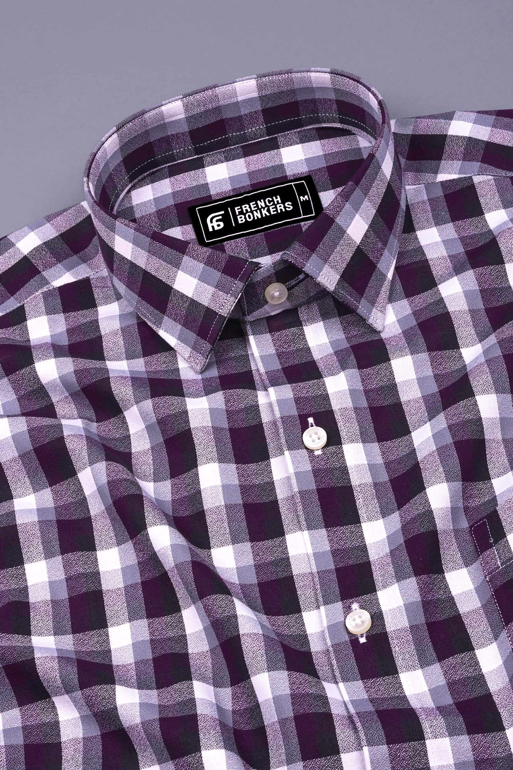 Purple With White And Grey Check Dobby Shirt