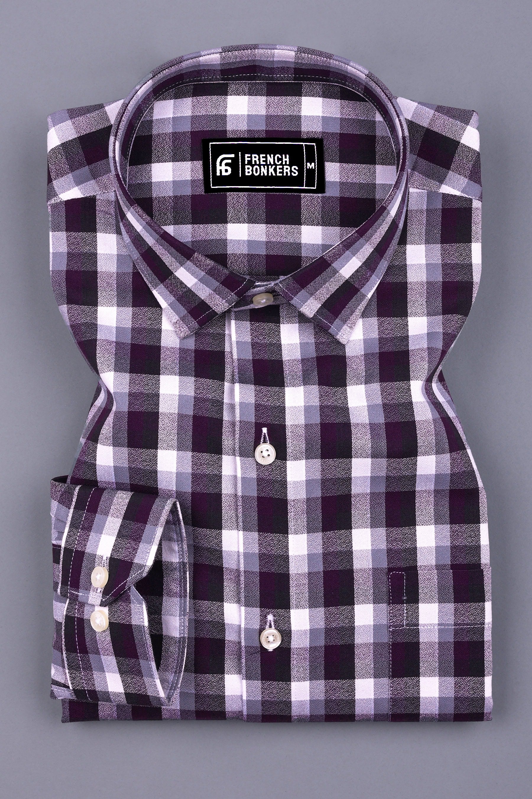 Purple With White And Grey Check Dobby Shirt