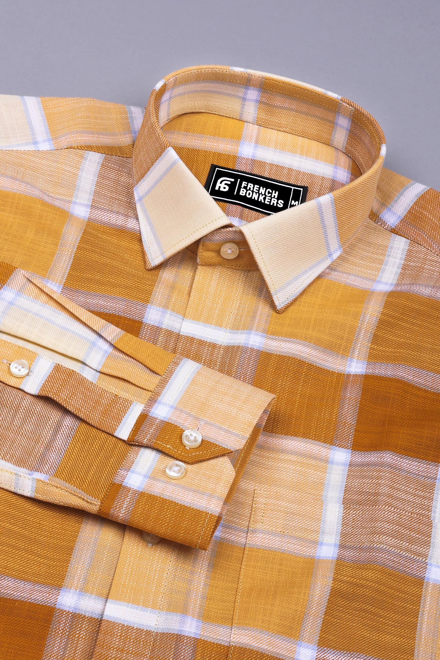 Mustard Yellow with White Windowpane Check Shirt