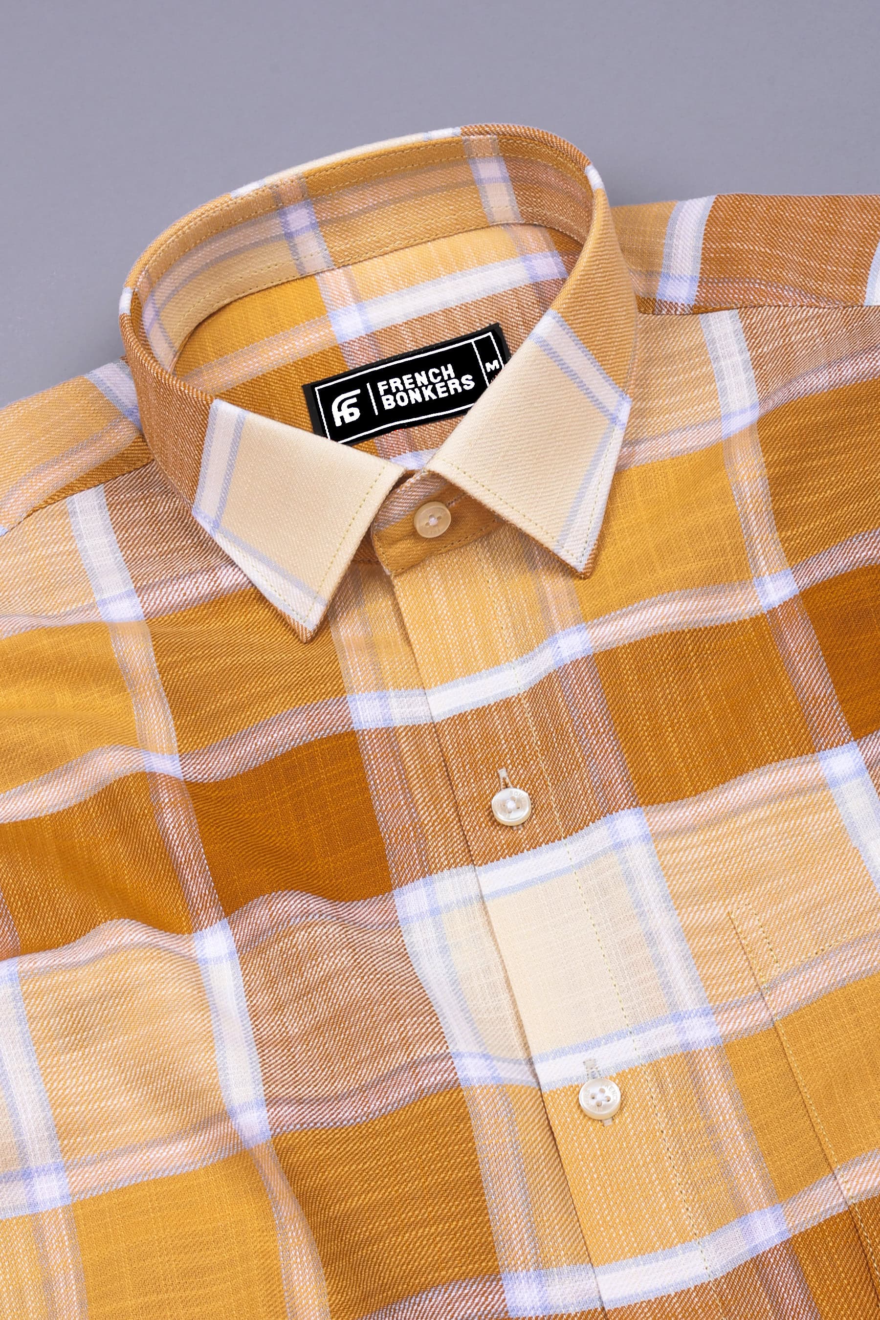 Mustard Yellow with White Windowpane Check Shirt