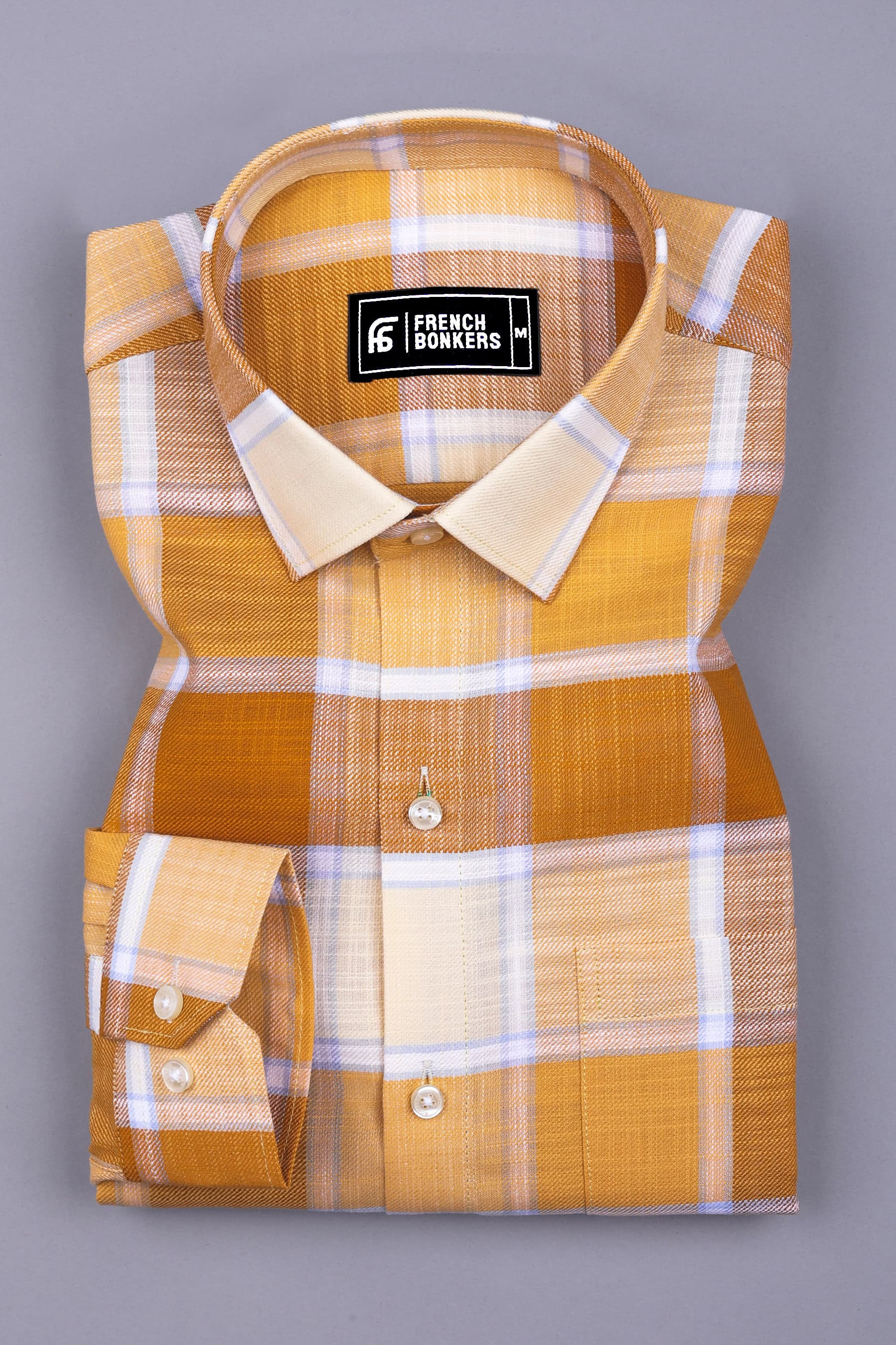 Mustard Yellow with White Windowpane Check Shirt