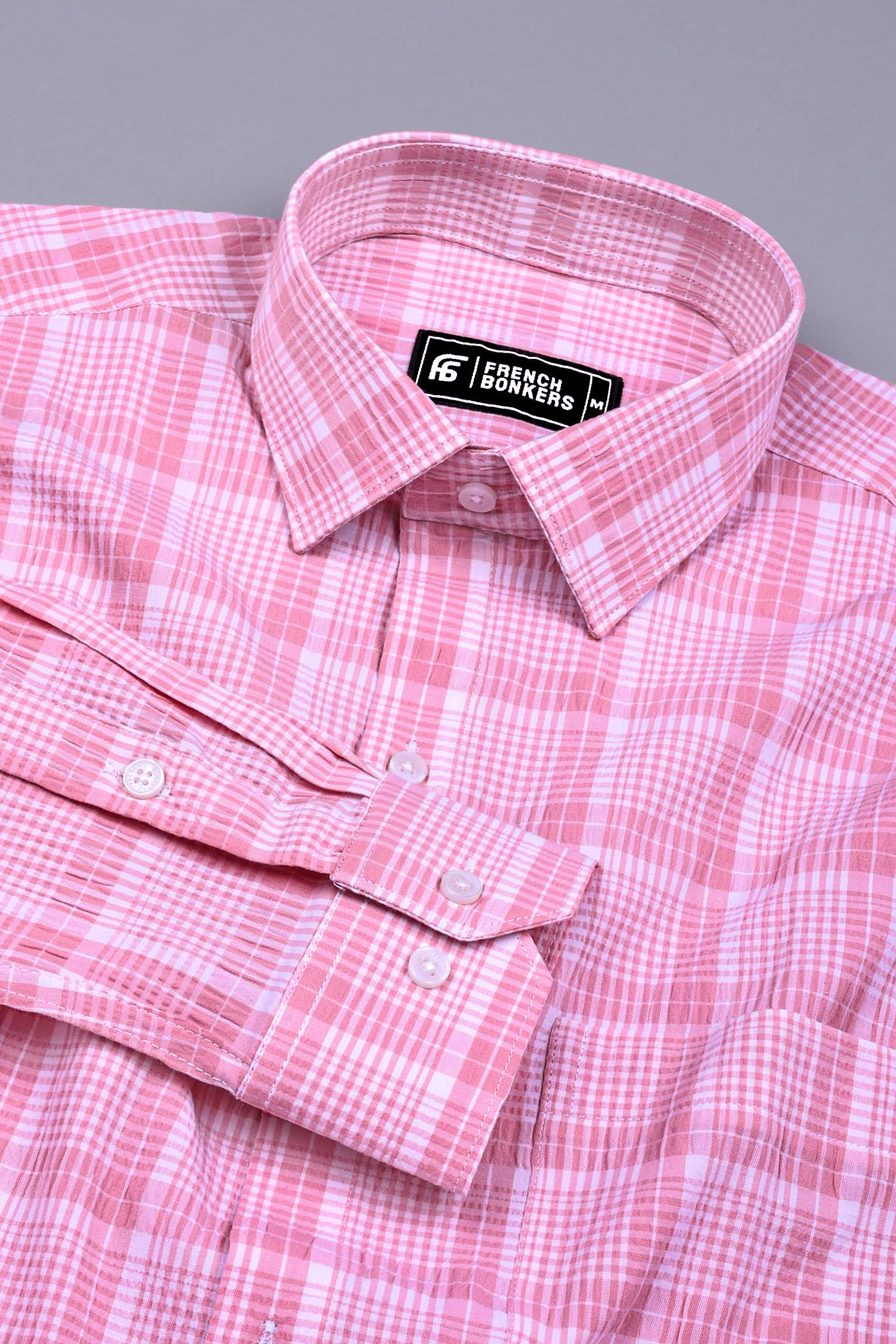 Candy Pink With White Seersucker Check Shirt