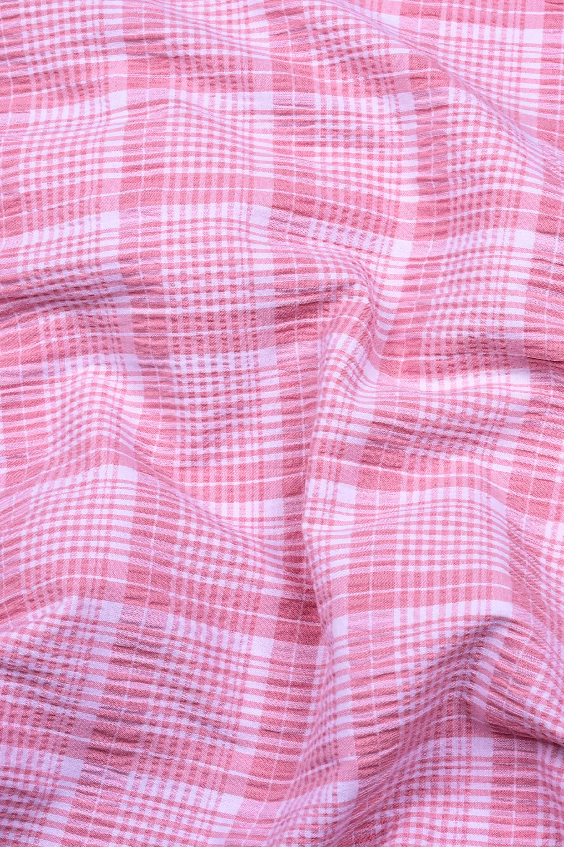 Candy Pink With White Seersucker Check Shirt