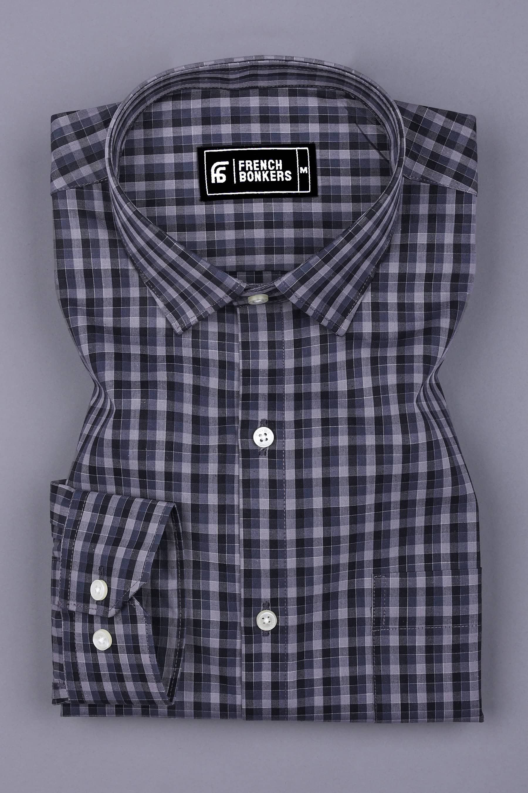 Black With Strom Grey Multi Check Cotton Shirt