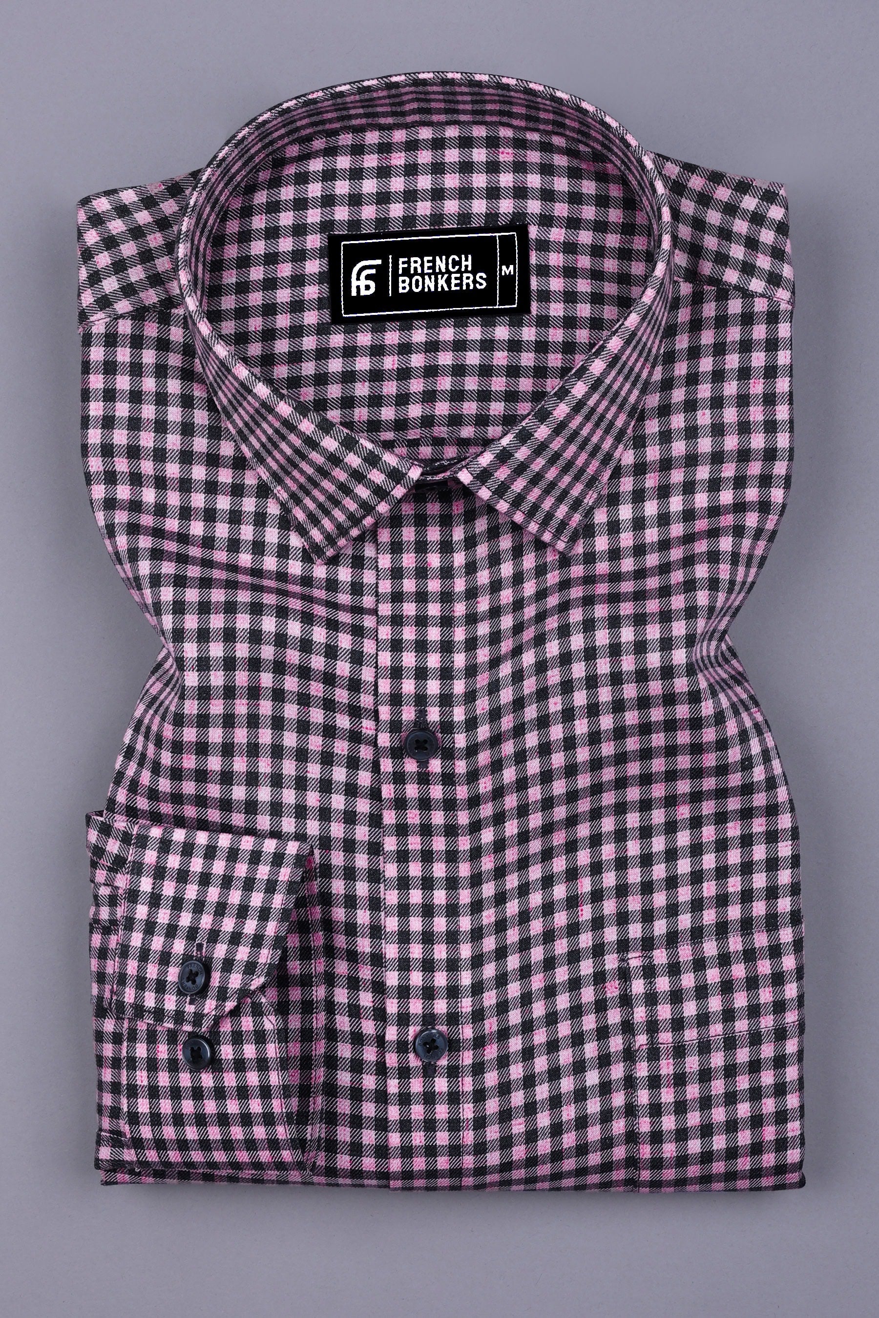 Baby Pink With Black Check Cotton shirt