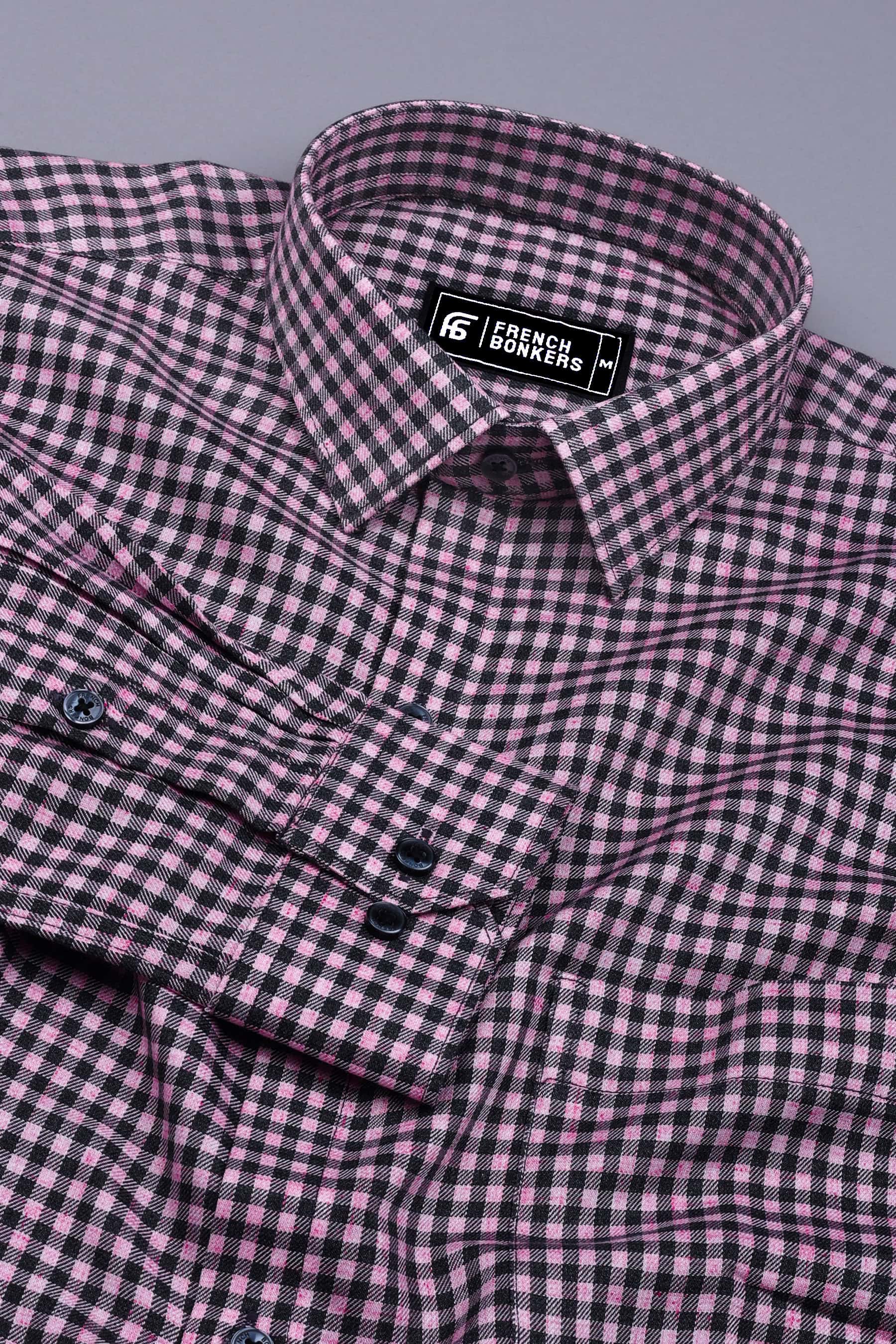 Baby Pink With Black Check Cotton shirt