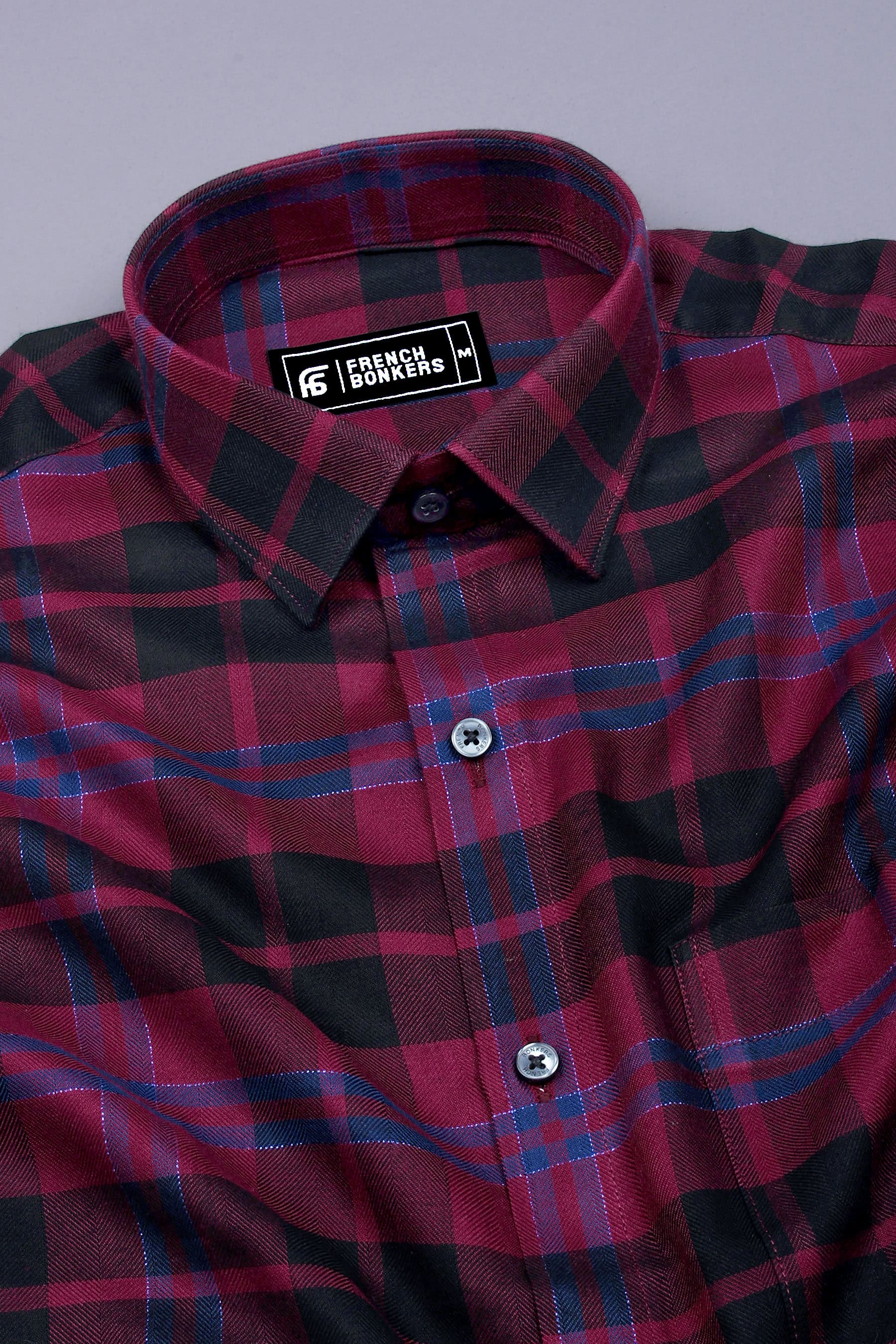 Merlot Maroon with Black Party wear cotton Shirt