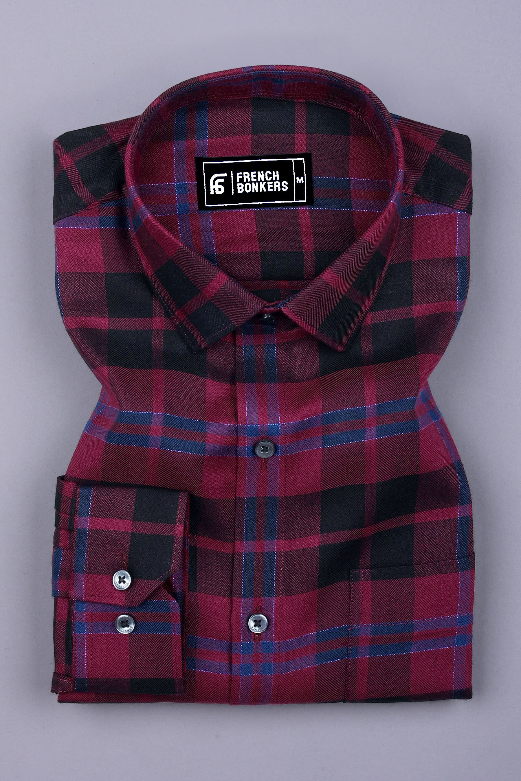 Merlot Maroon with Black Party wear cotton Shirt