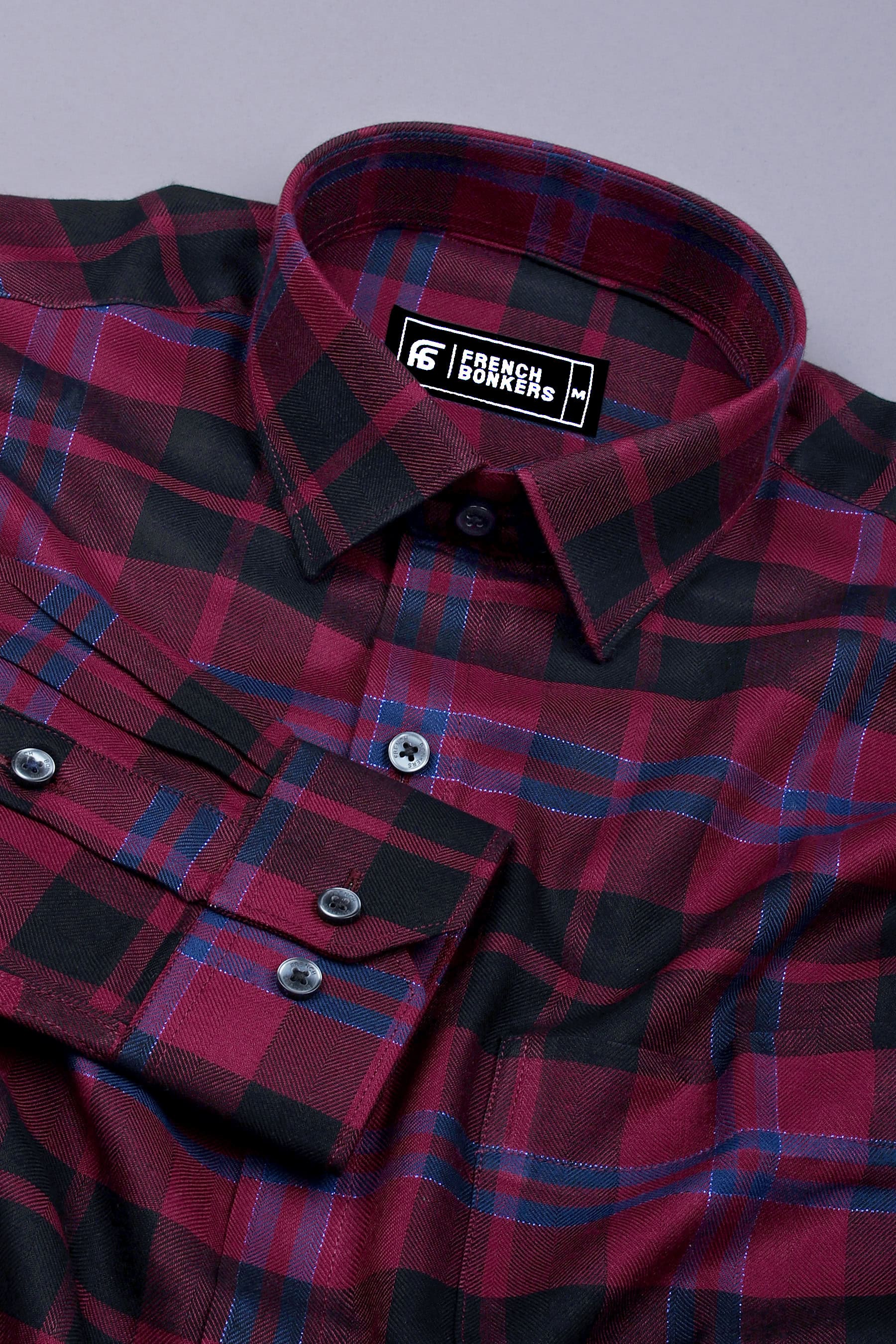 Merlot Maroon with Black Party wear cotton Shirt