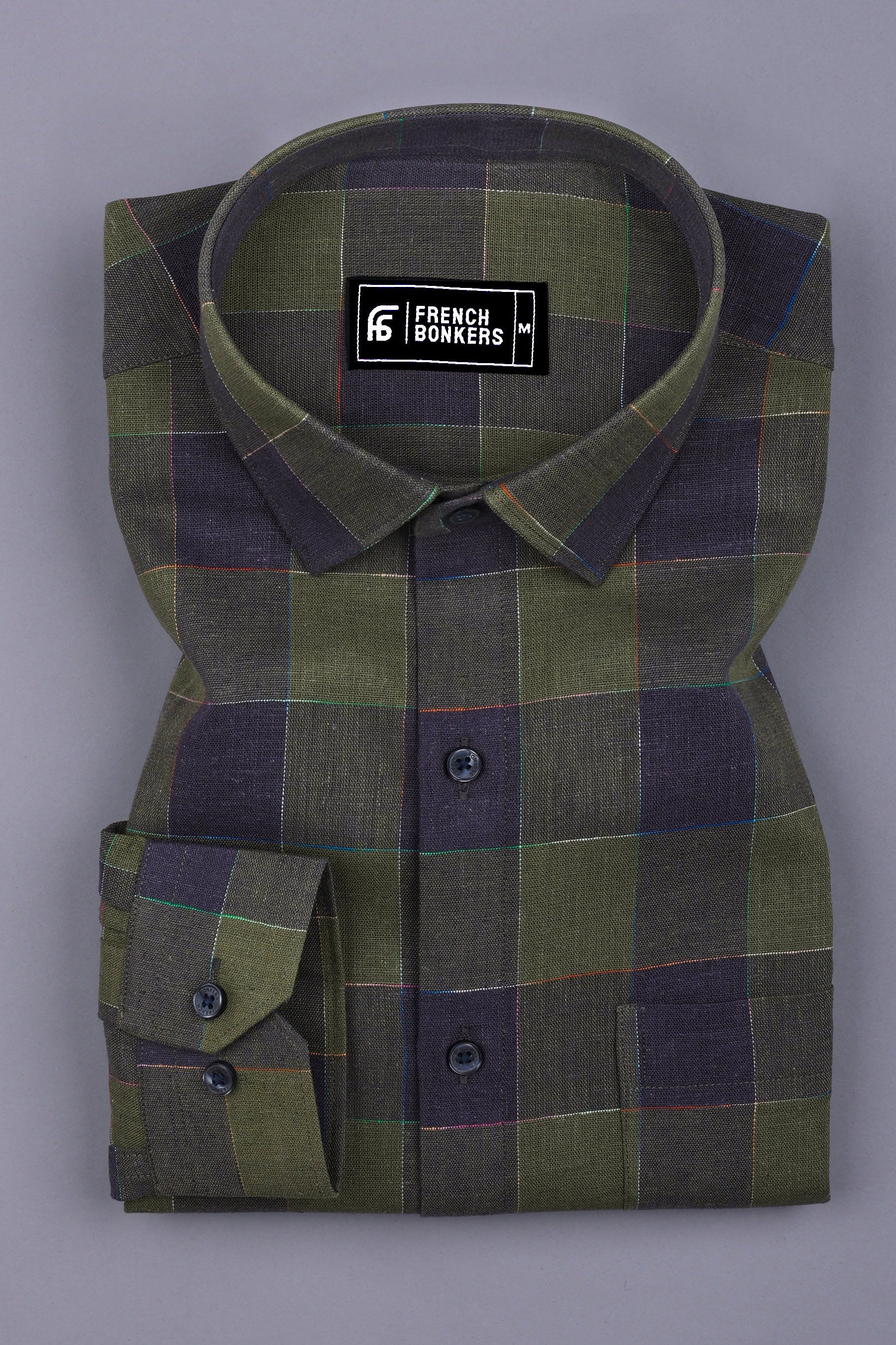 Green With Grey Check Cotton Shirt
