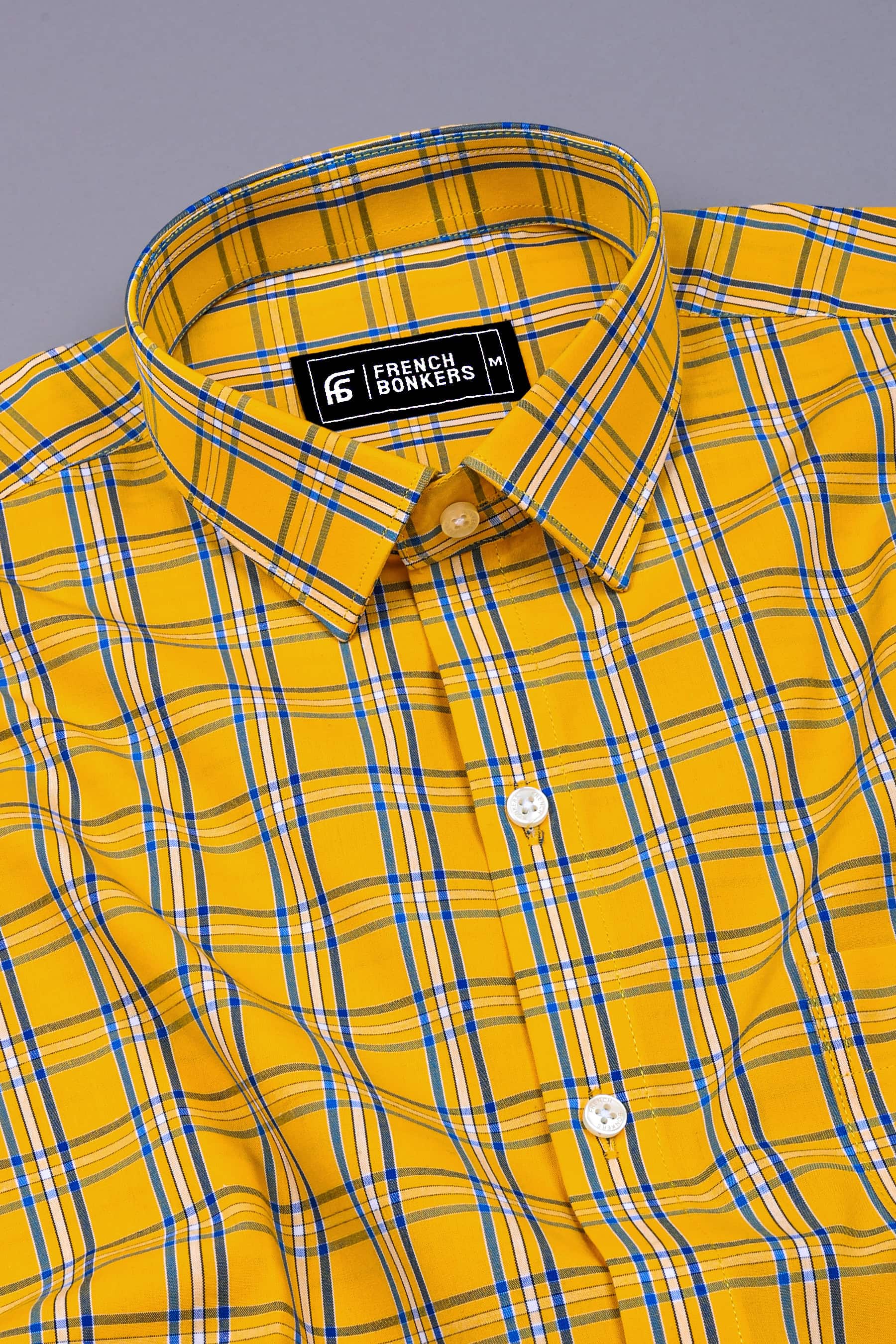 Lemon Yellow with Blue Poplin Check Shirt