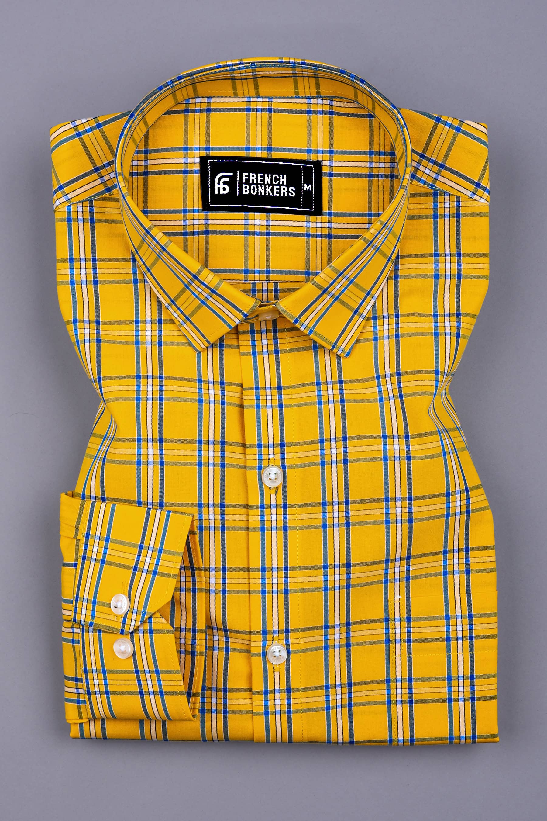 Lemon Yellow with Blue Poplin Check Shirt