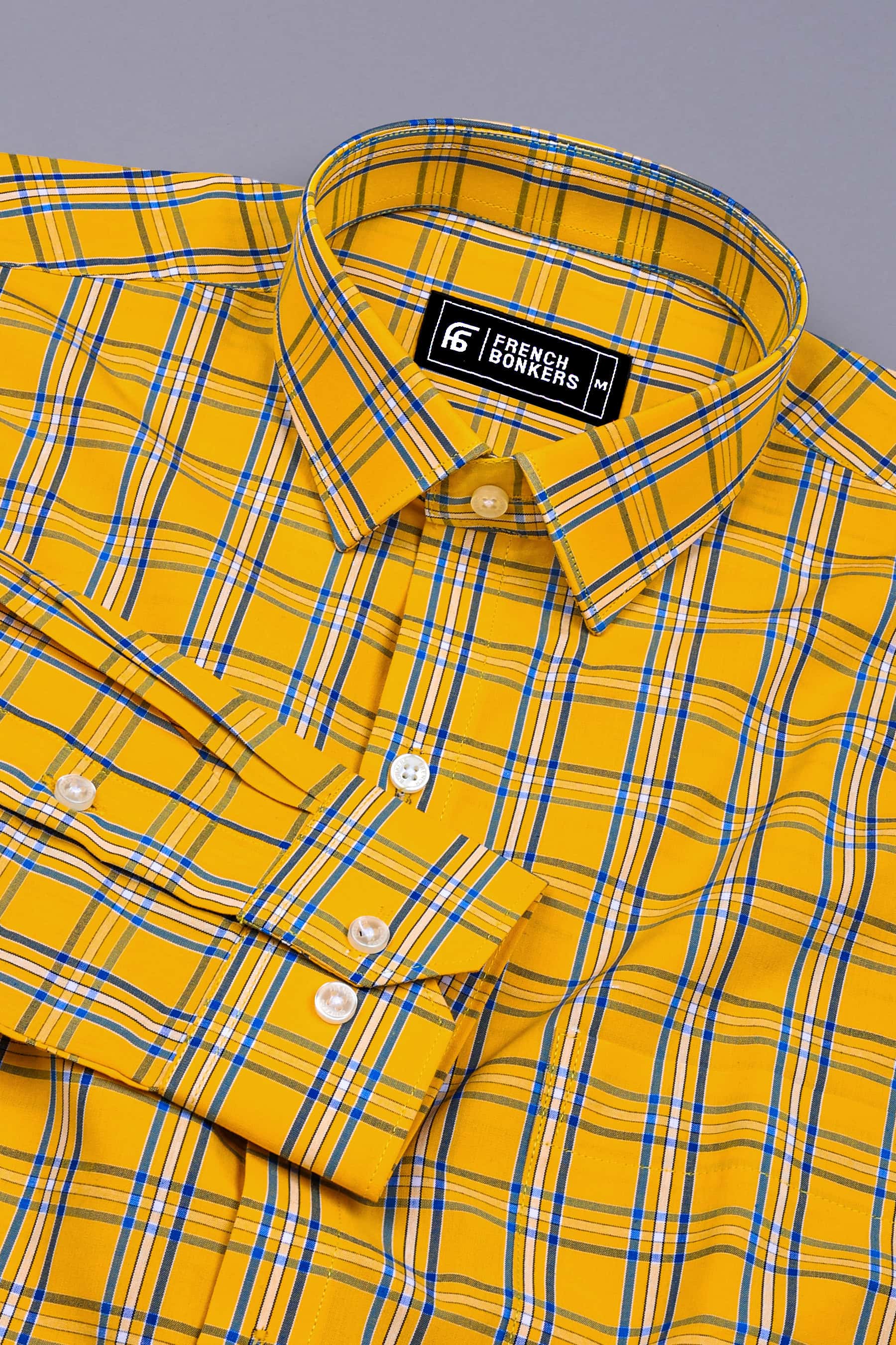 Lemon Yellow with Blue Poplin Check Shirt