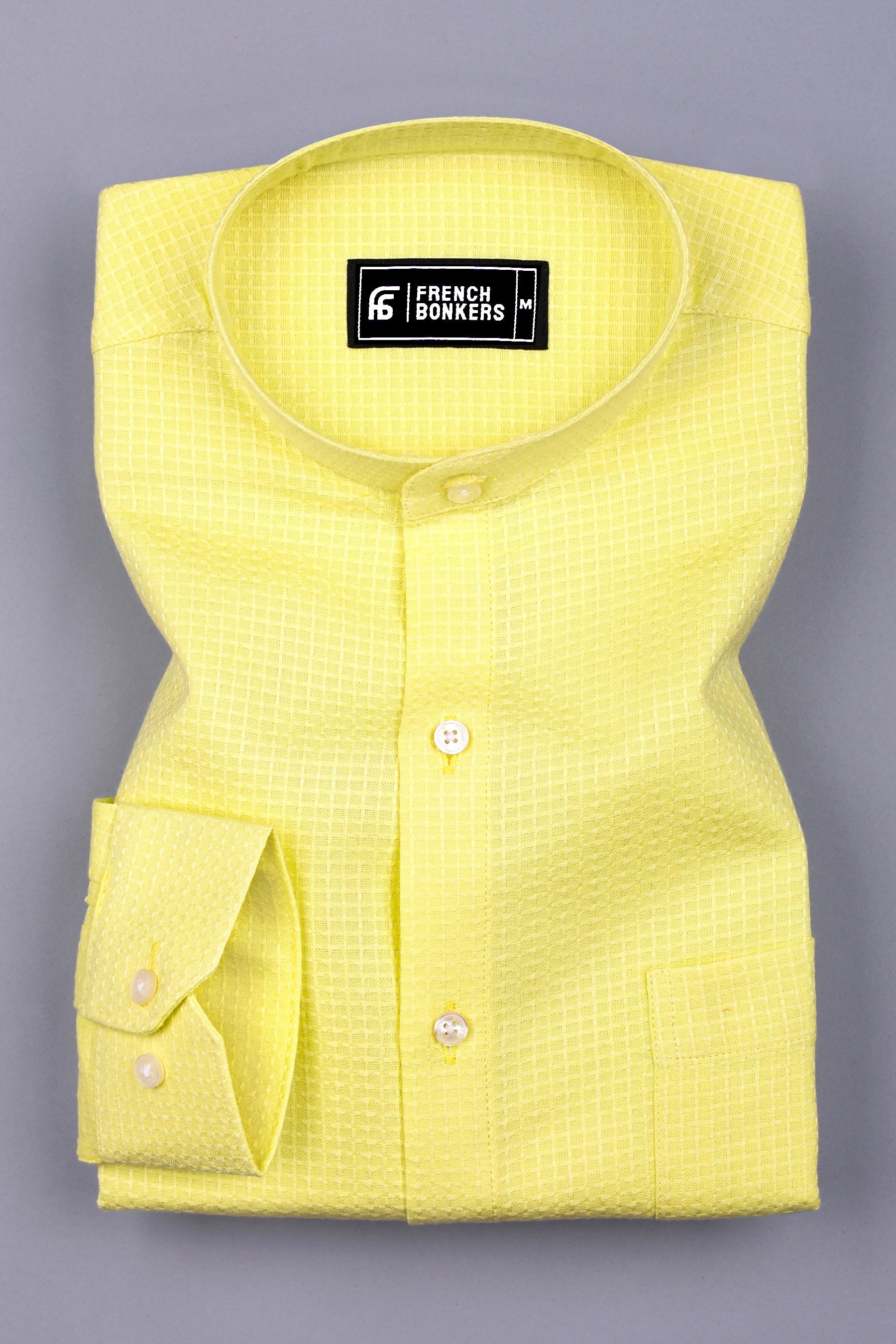 Light Yellow Small Check Jacquard Cotton Shirt