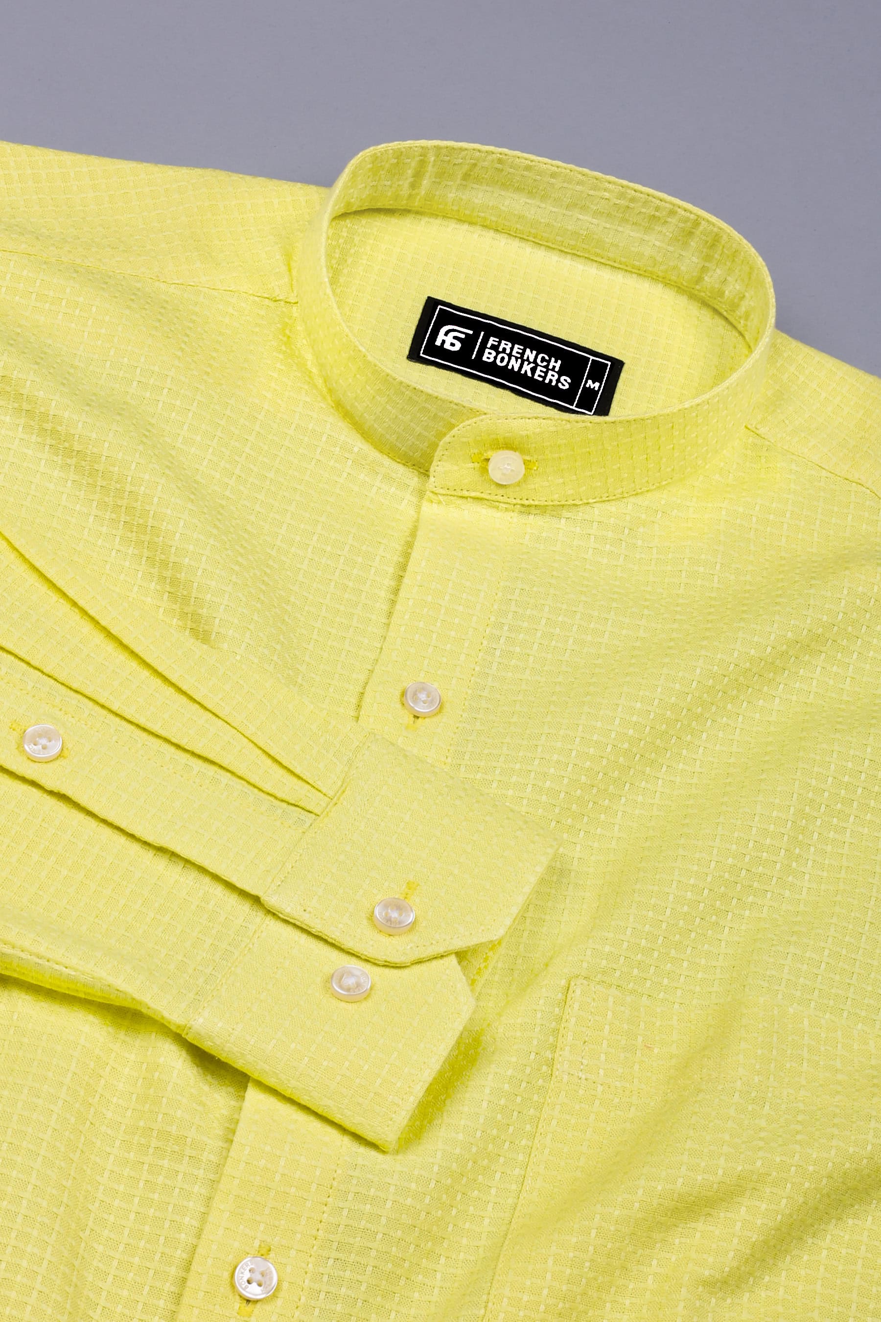 Light Yellow Small Check Jacquard Cotton Shirt