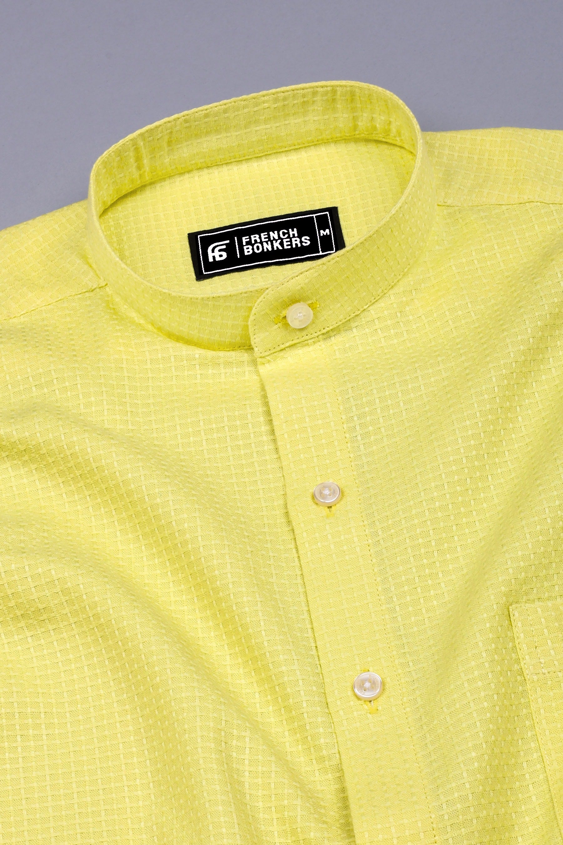 Light Yellow Small Check Jacquard Cotton Shirt