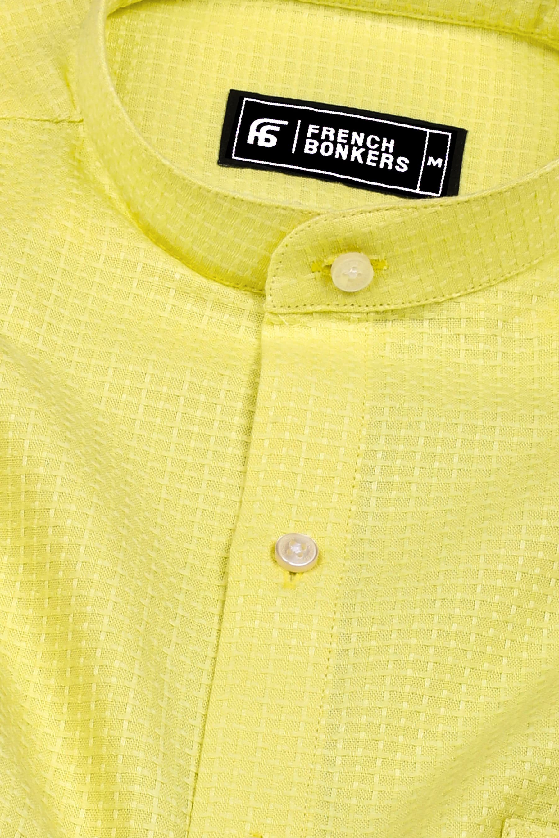Light Yellow Small Check Jacquard Cotton Shirt