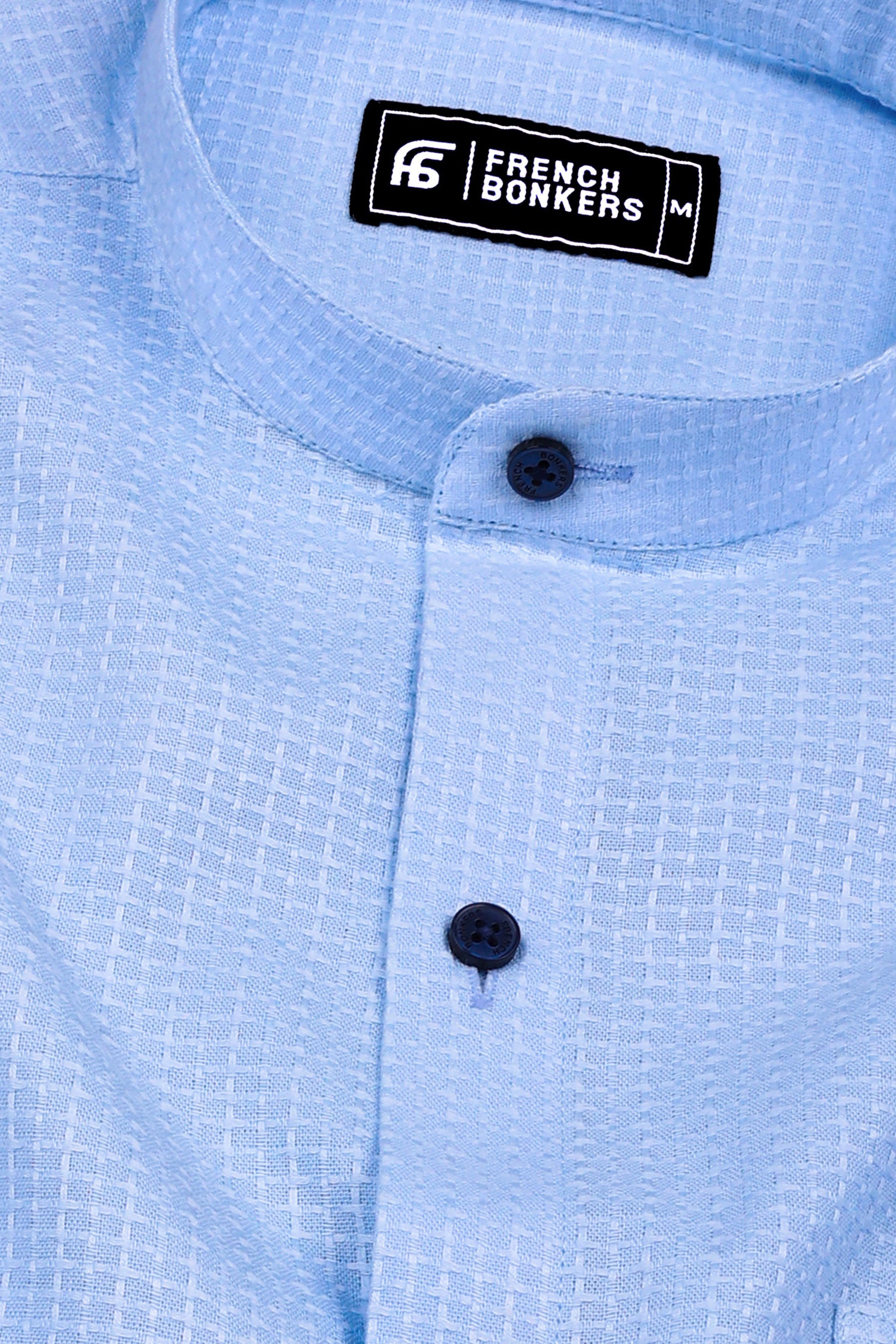 Light Blue Small Check  Jacquard Cotton Shirt