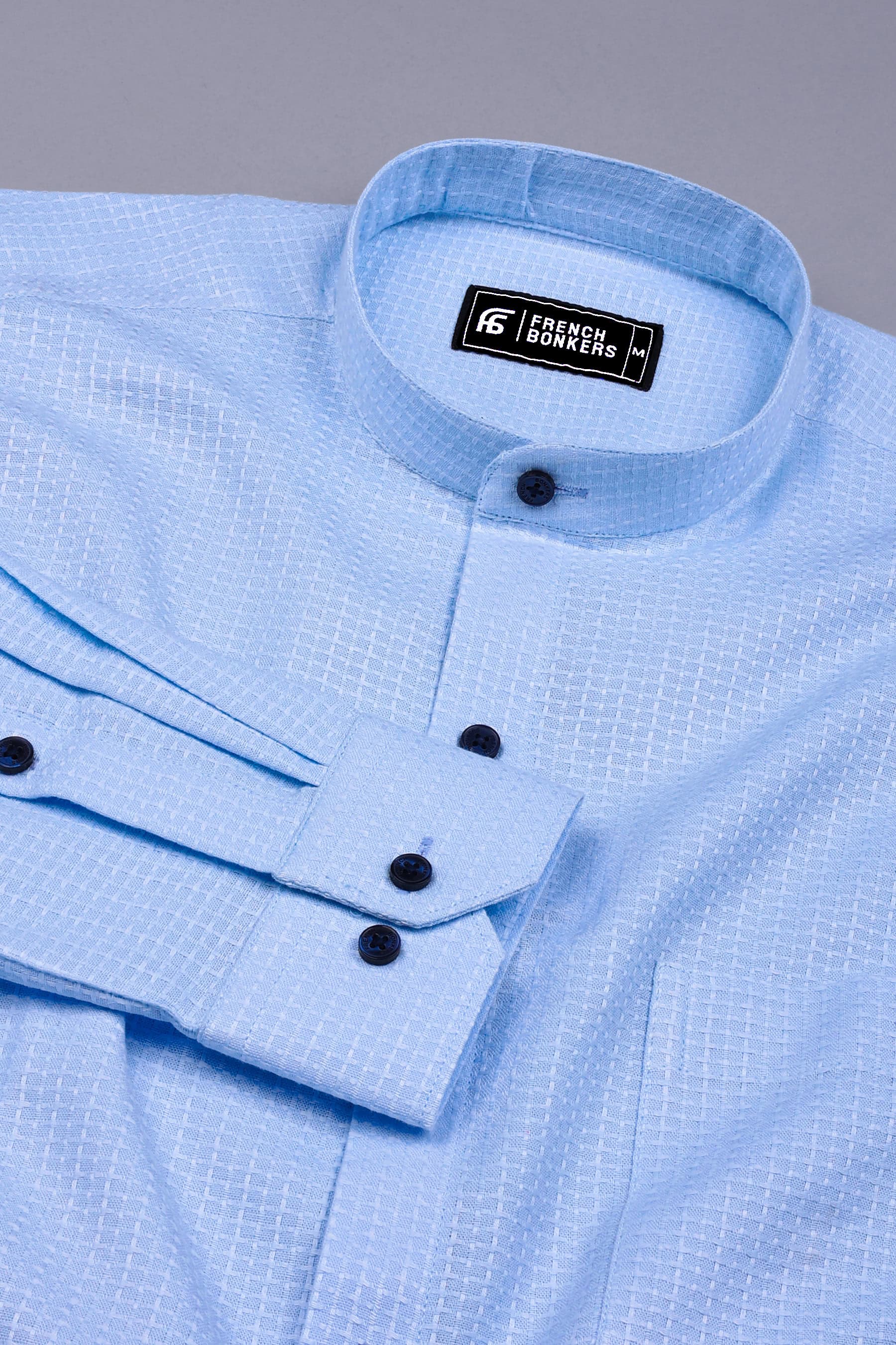 Light Blue Small Check  Jacquard Cotton Shirt