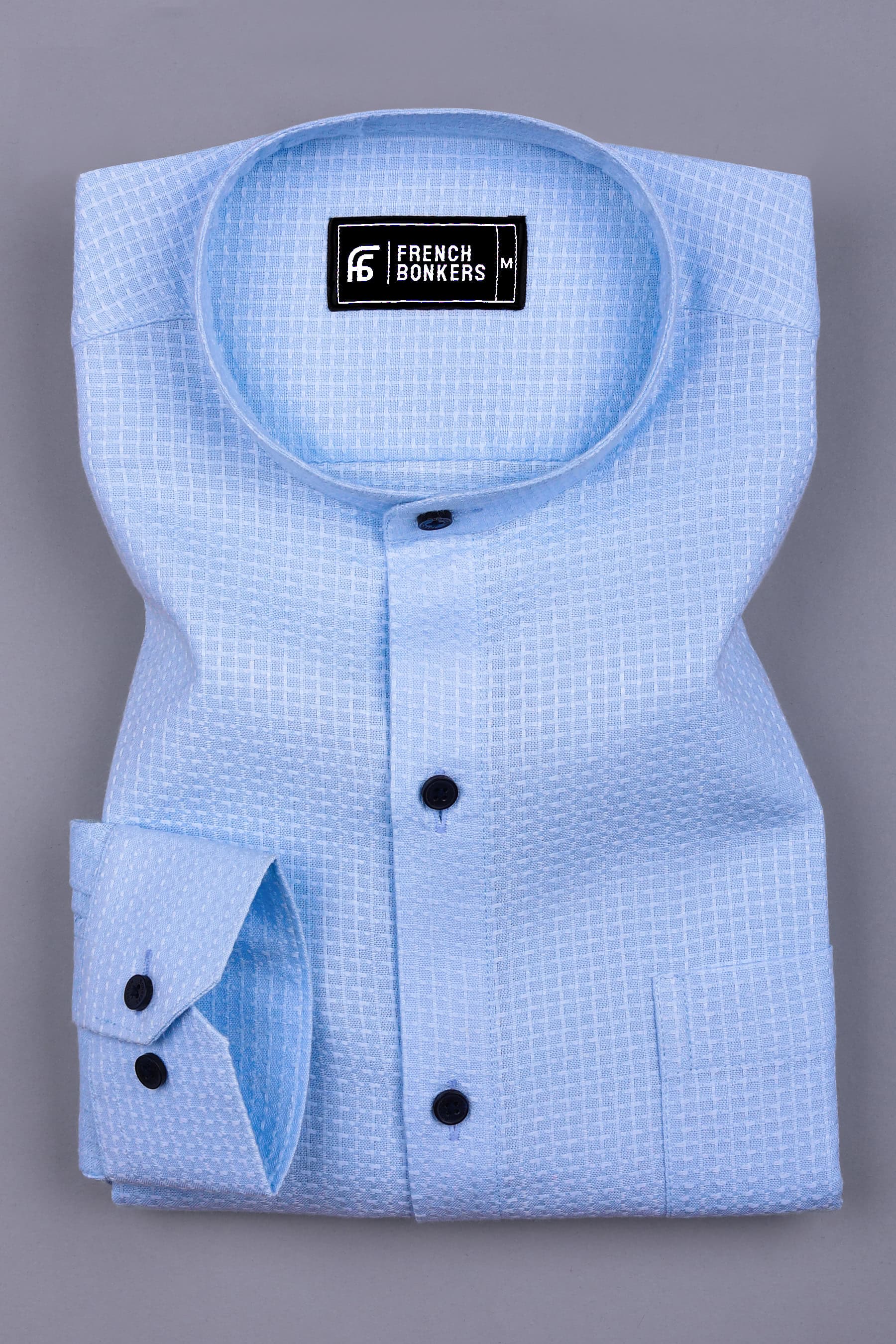 Light Blue Small Check  Jacquard Cotton Shirt