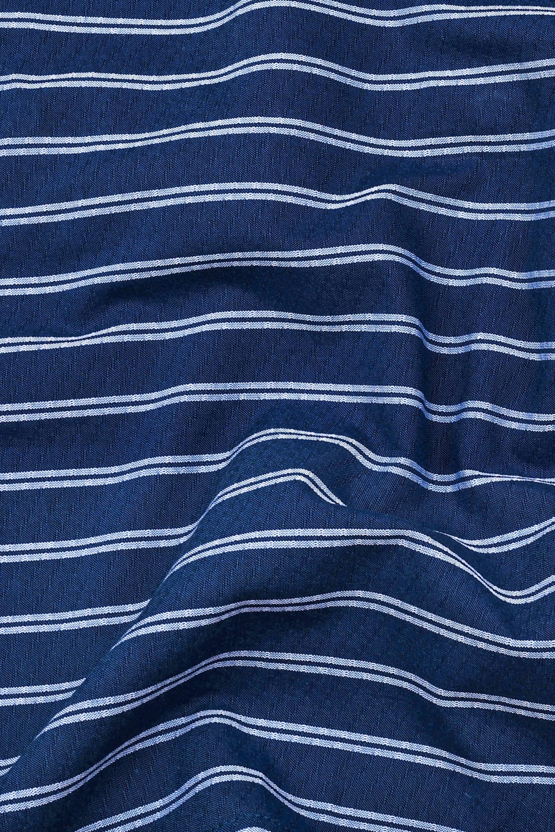 Pantone Blue With White Jacquard Stripe Shirt