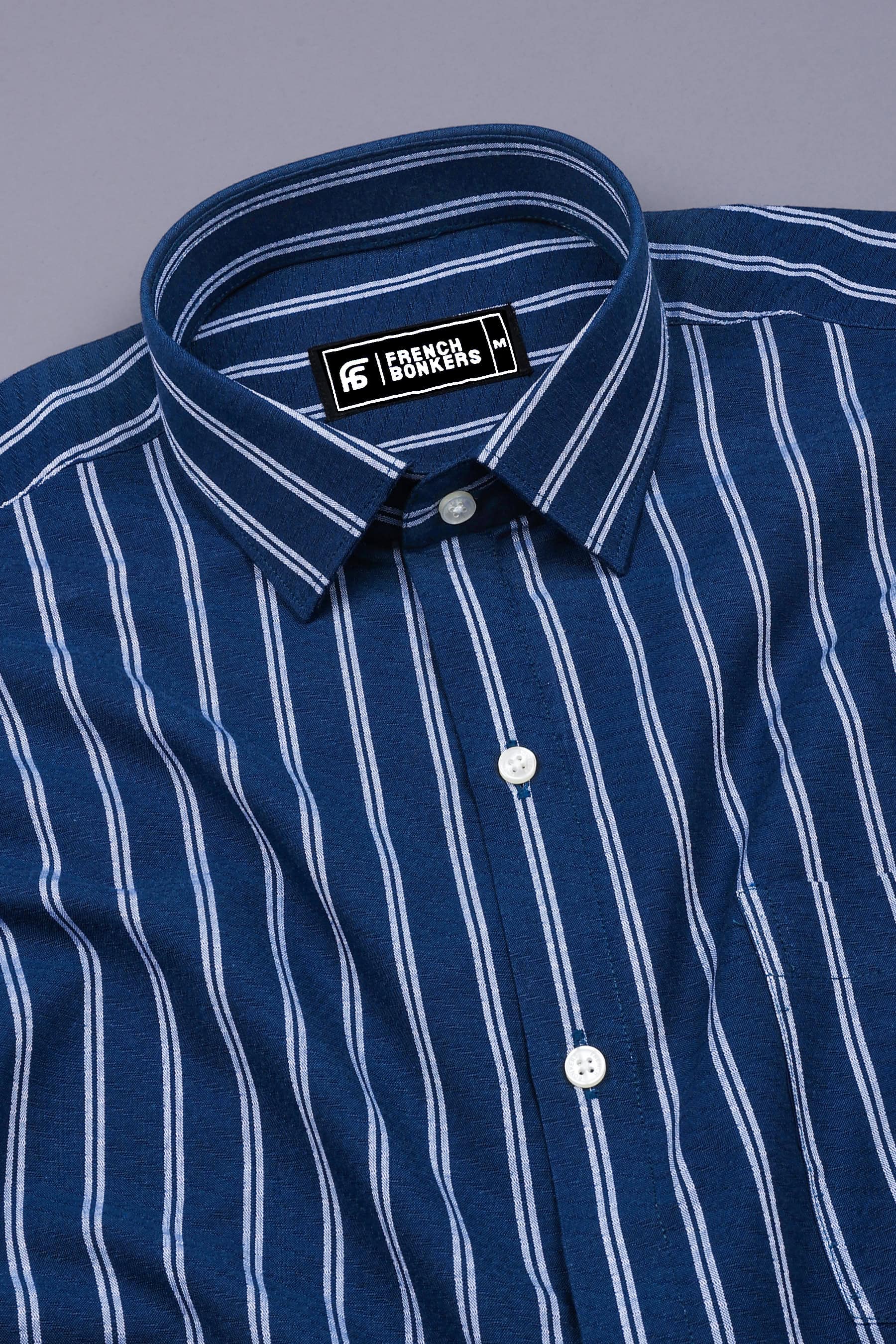 Pantone Blue With White Jacquard Stripe Shirt