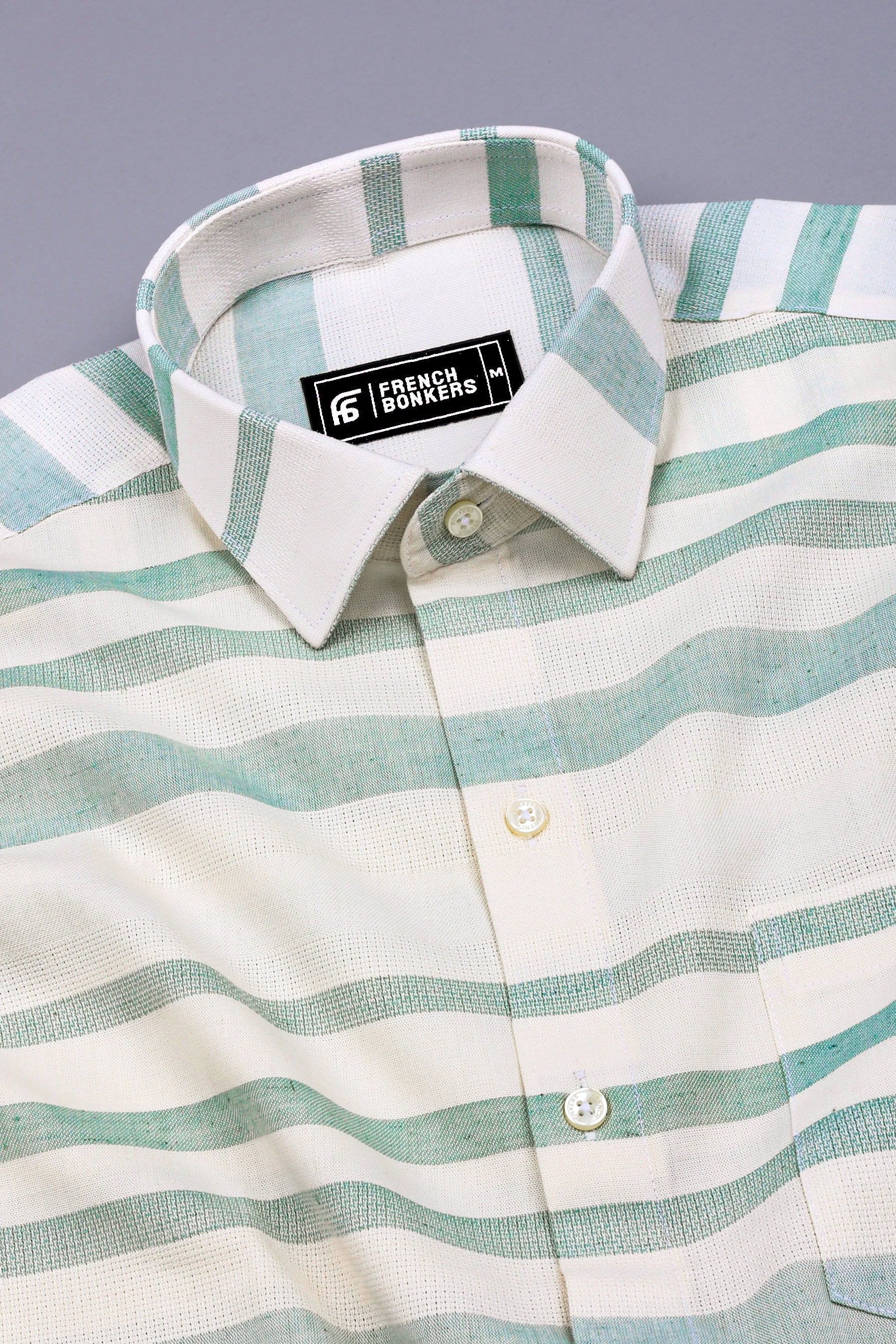 Sage Green With White weft Stripe Cotton shirt
