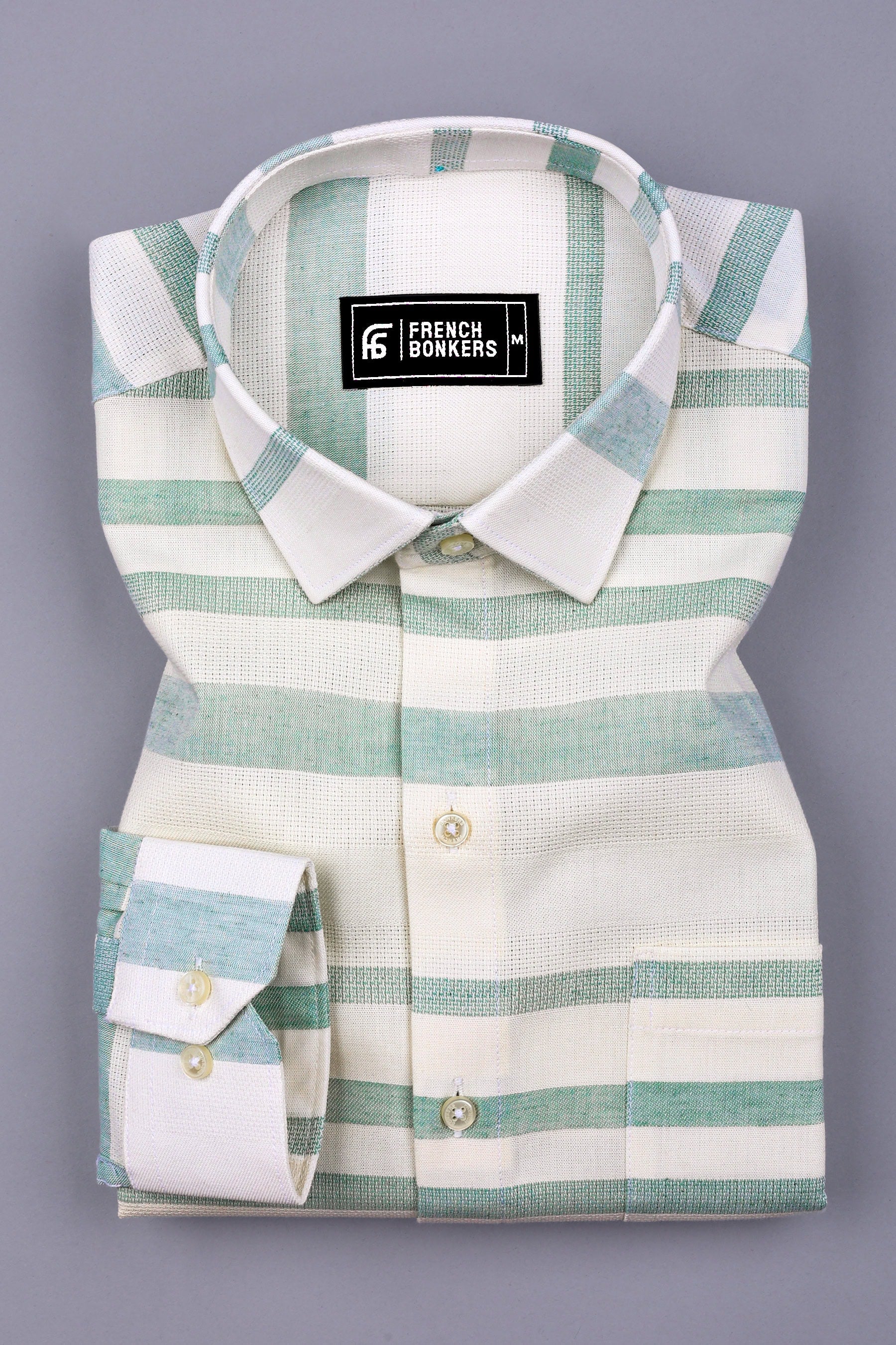 Sage Green With White weft Stripe Cotton shirt
