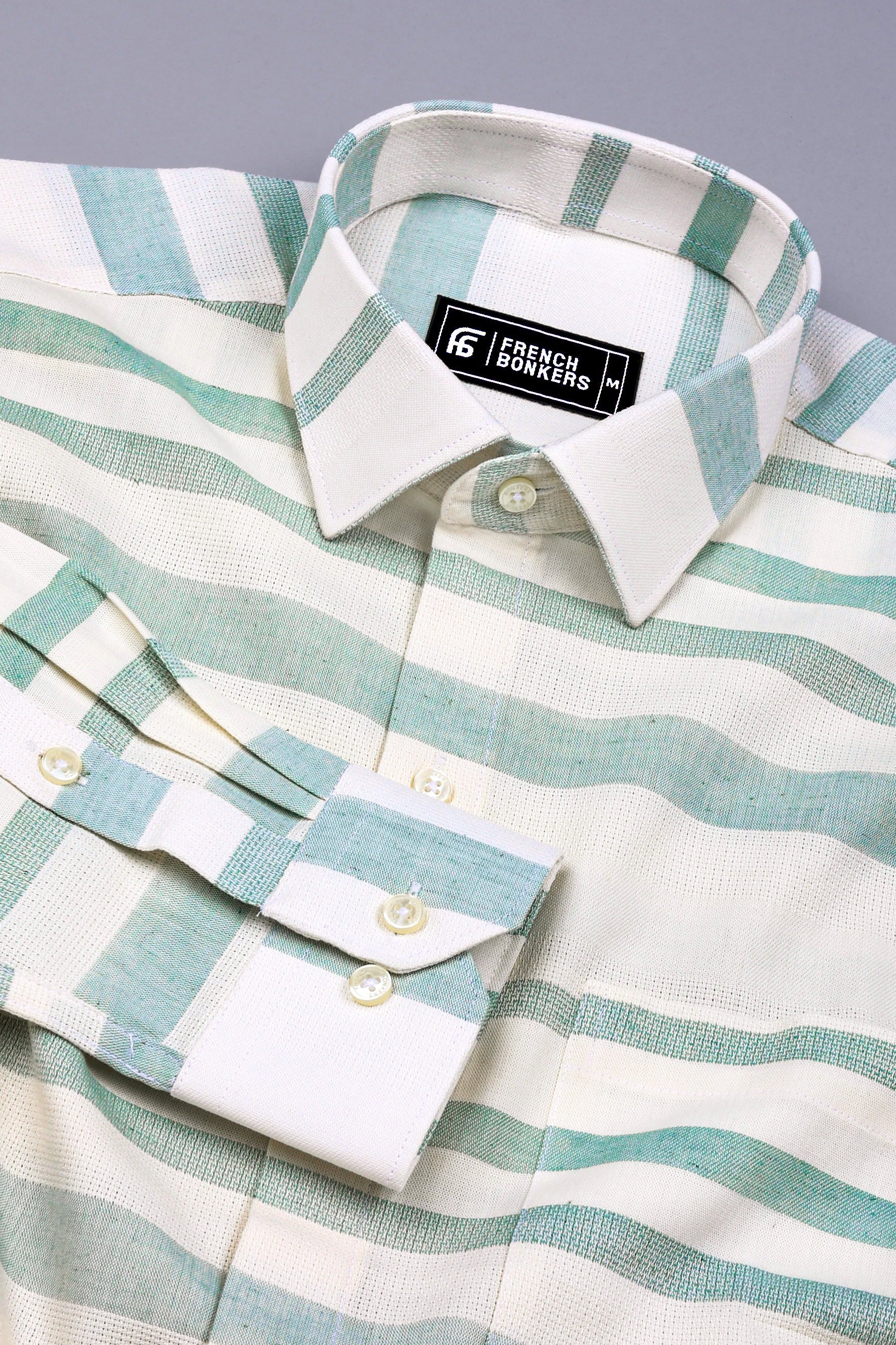 Sage Green With White weft Stripe Cotton shirt
