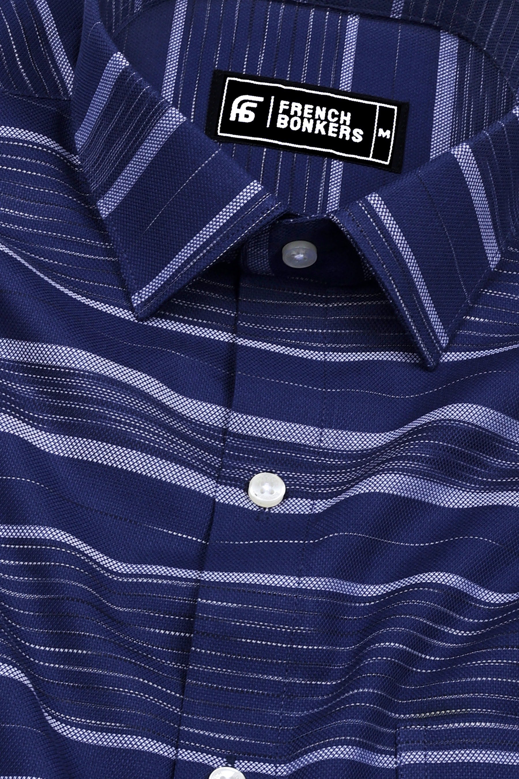 Admiral Blue With White Weft Stripe Cotton Shirt