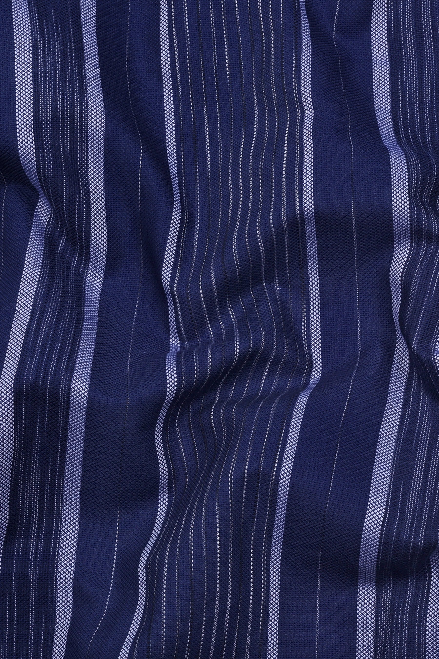 Admiral Blue With White Weft Stripe Cotton Shirt