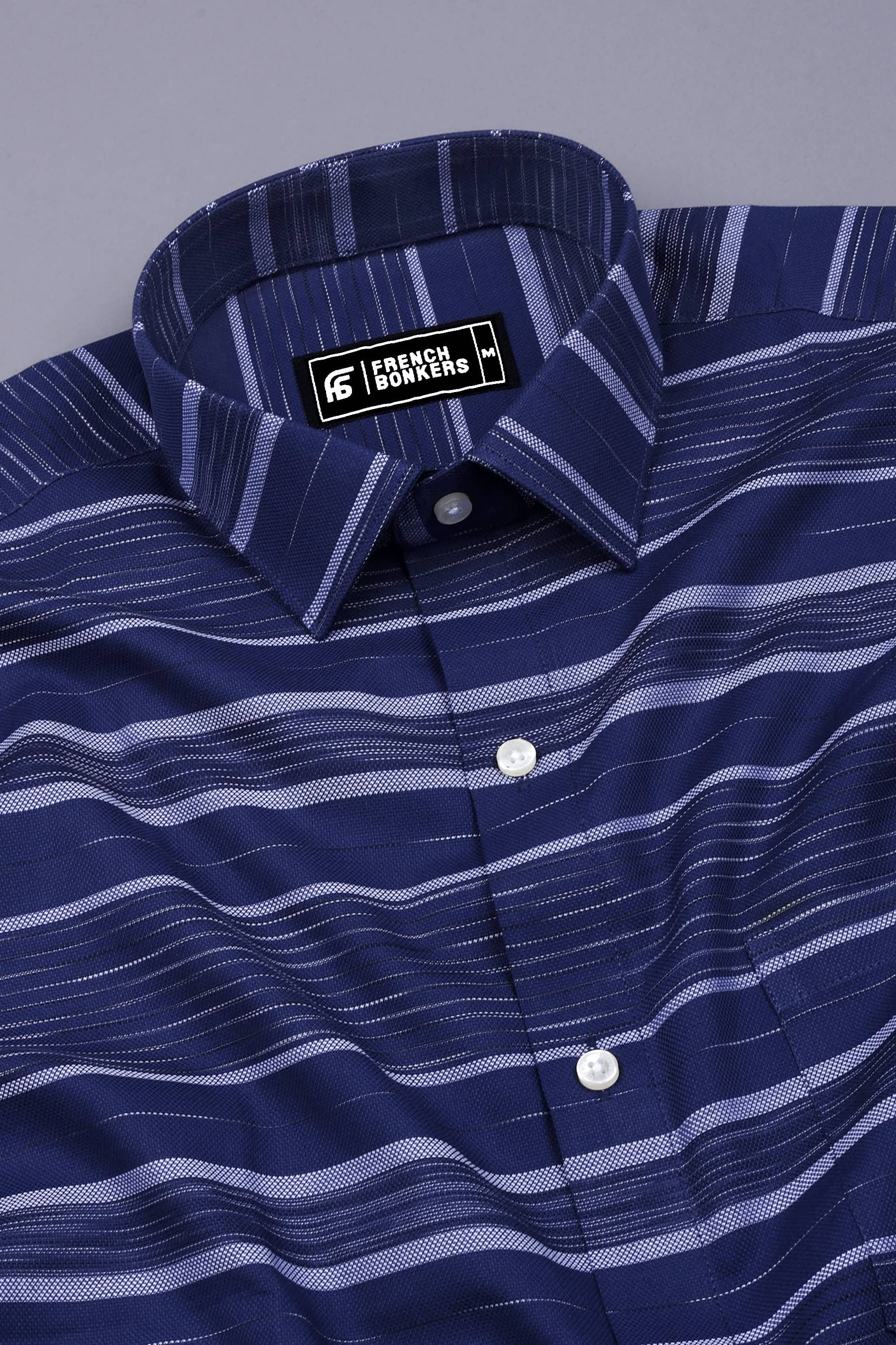 Admiral Blue With White Weft Stripe Cotton Shirt