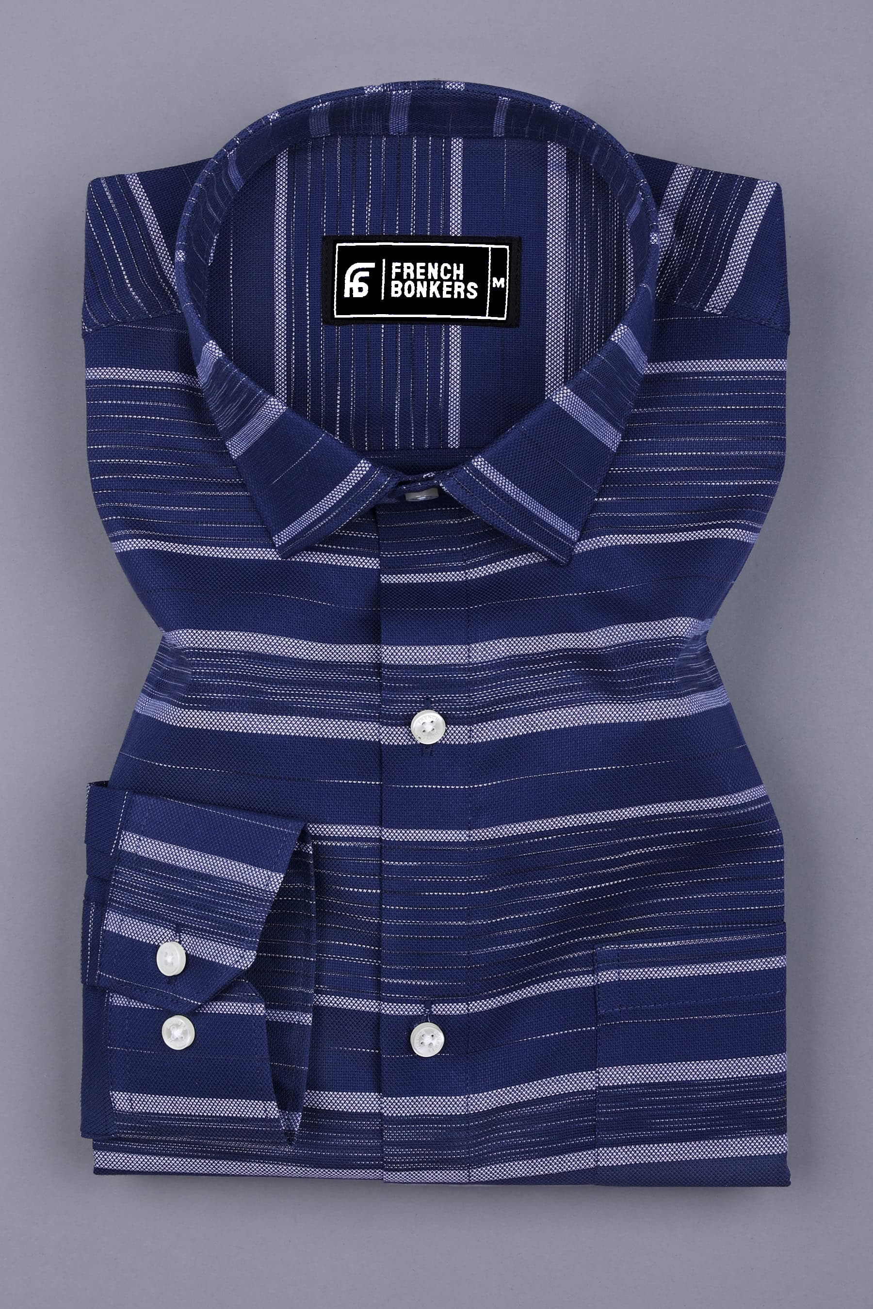 Admiral Blue With White Weft Stripe Cotton Shirt