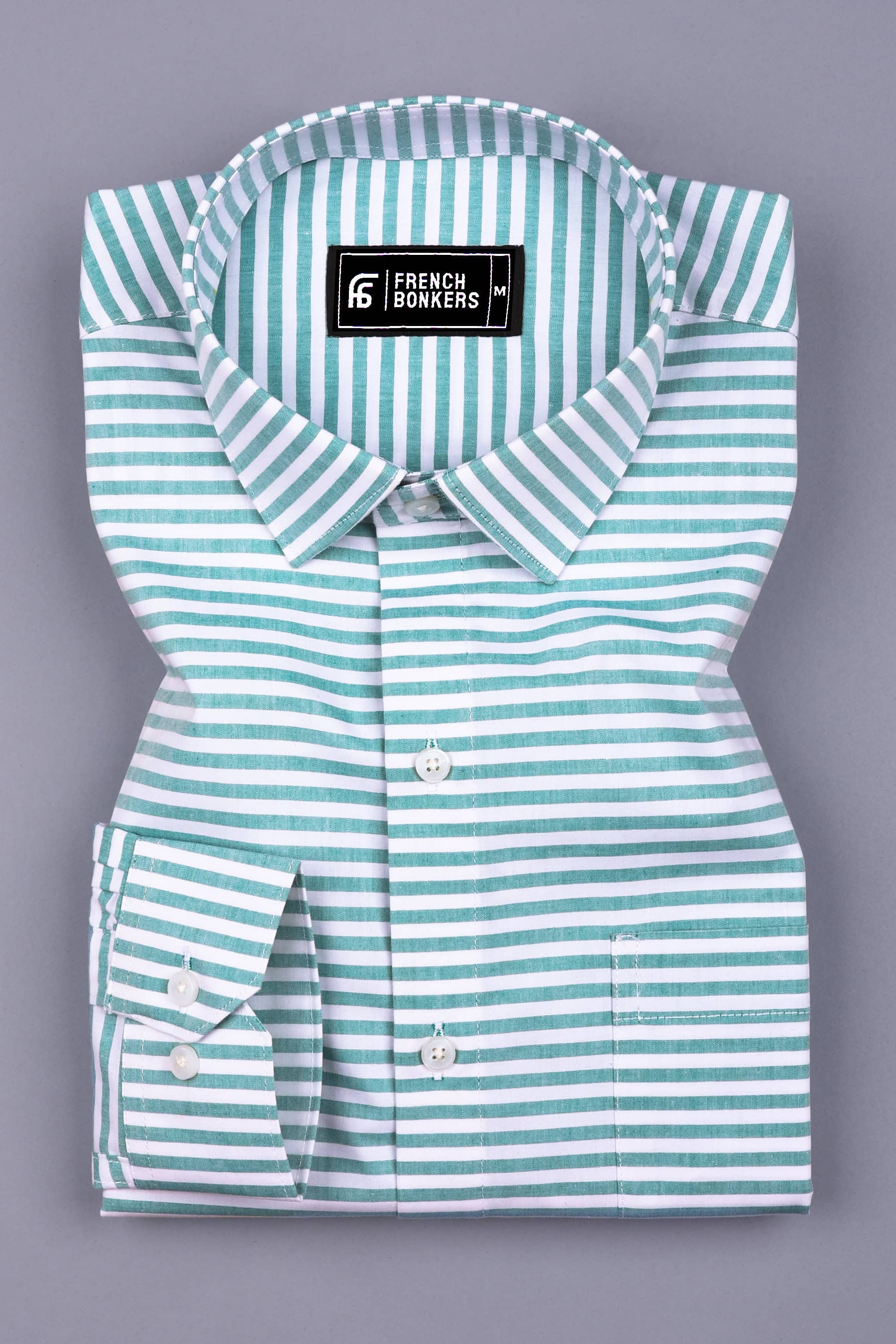 Green With White Stripe Cotton Shirt